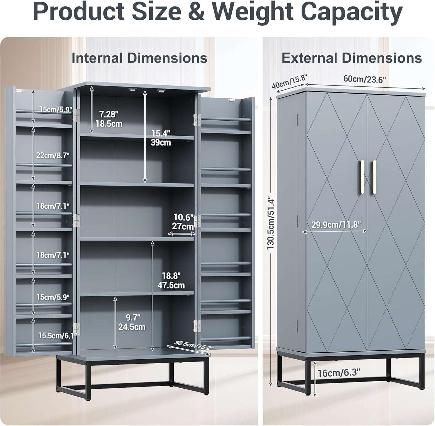kepptory 47” Pantry Cabinet, Kitchen Pantry Storage Cabinet with Doors and Adjustable Shelves,Freestanding Buffet Cupboards Sideboard for Living Room and Dinning Room (White)