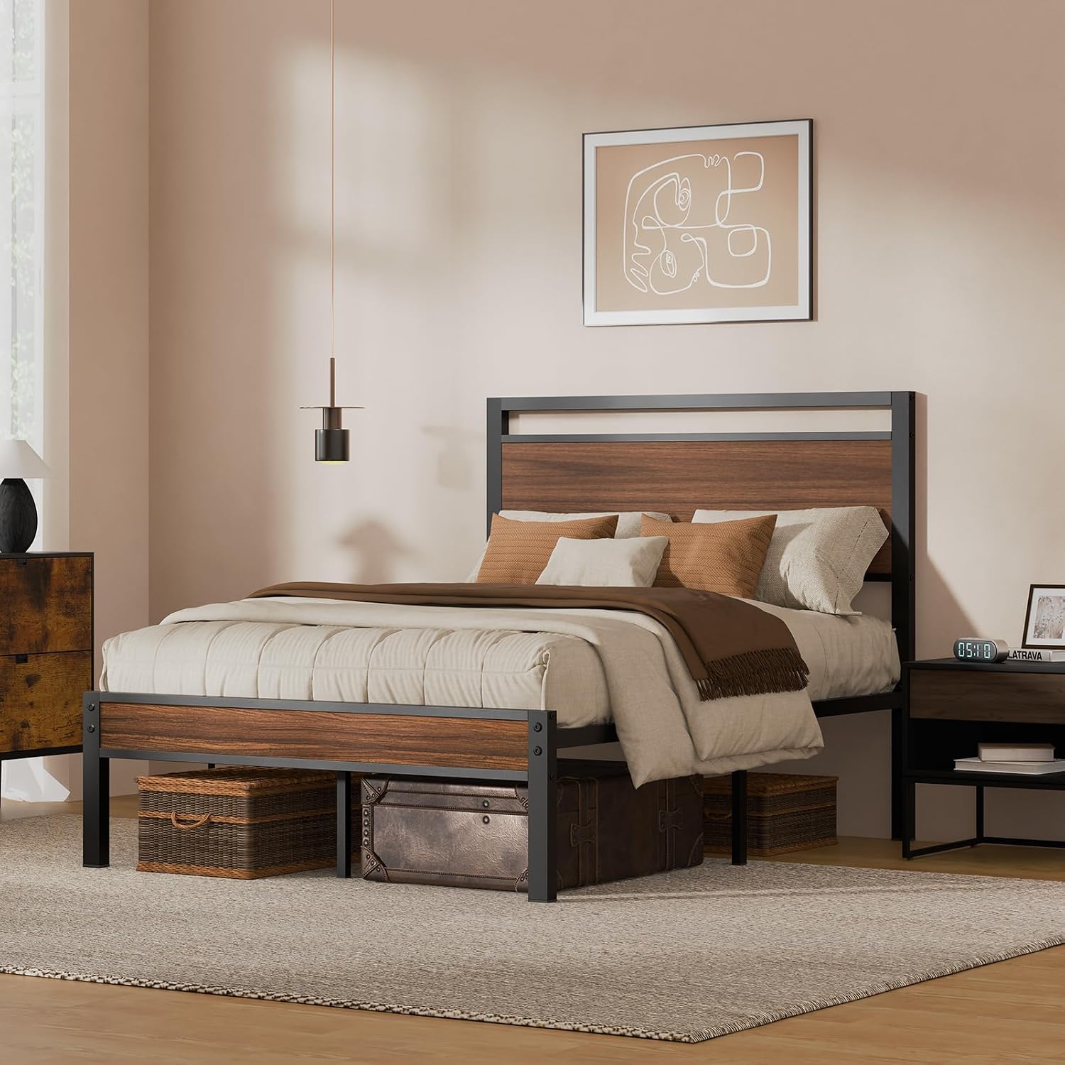 Z-hom Easy Assembly Queen Bed Frame & Headboard Footboard,Underbed Storage | Sturdy Metal Structure,Silent Anti-Slip Support,Under Bed Storage Space,No Box Spring Needed,Modern Bedroom Furniture