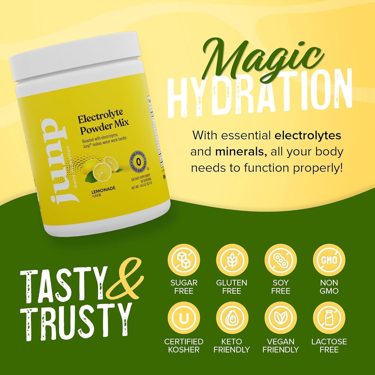 JUNP Electrolytes Powder No Sugar No Carbs – Lemonade Keto Electrolyte Drink Mix - Potassium & Salt Hydration Powder Electrolytes - Zero Calorie