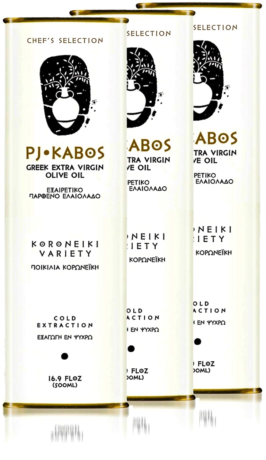 P.J. KABOS 2025/26 Harvest, Everyday Greek Extra Virgin Olive Oil, Kosher, Greece, Cold Extracted, 16.9 oz Tin, Koroneiki