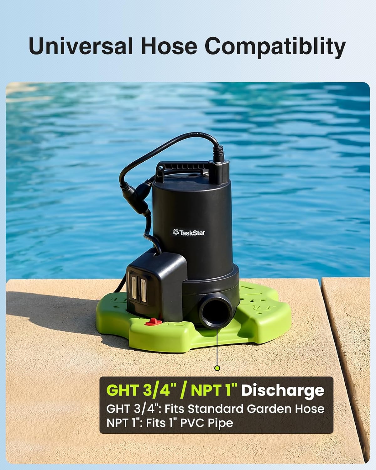 3035 GPH 2-in-1 Pool Cover Pump & Submersible Water Pump with 23FT Hose | 1/3HP Auto On/Off Sump Pump with Anti-Clogging Filter Bag for Swimming Pool