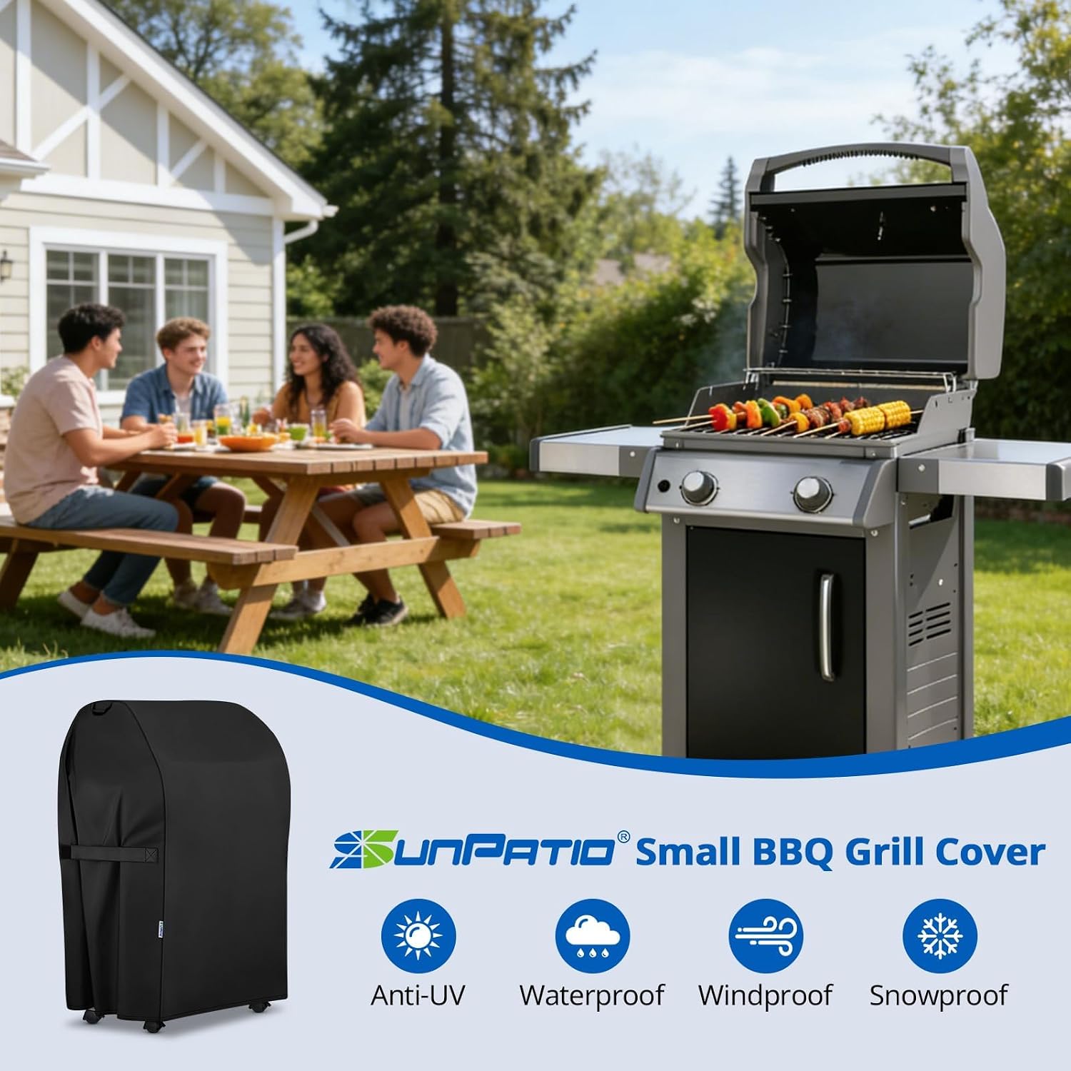 2 Burner Gas Grill Cover 32 inch, Heavy Duty Waterproof Small BBQ Grilling Cover, Compatible for Weber Char-Broil Nexgrill and More Grills with Collapsed Side Tables, All Weather Protection