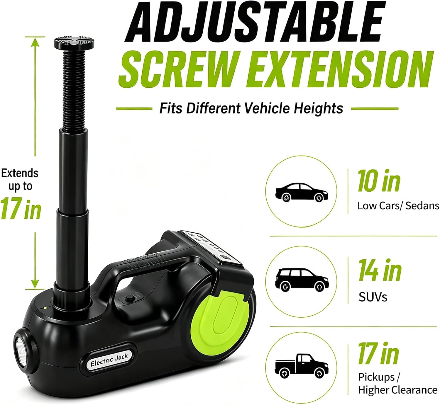 E-HEELP Electric Car Jack Kit 5 Ton 12V with Impact Wrench, 6.1-17.7 in