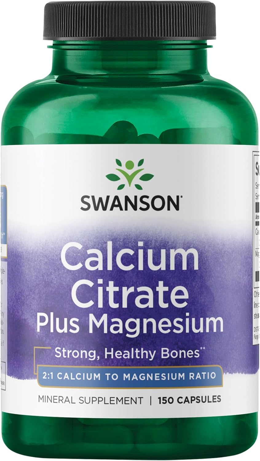 Swanson Calcium Citrate Plus Magnesium, 150 Capsules | Mineral Supplement Promoting Strong Bones, Energy Production, and Muscle Relaxation