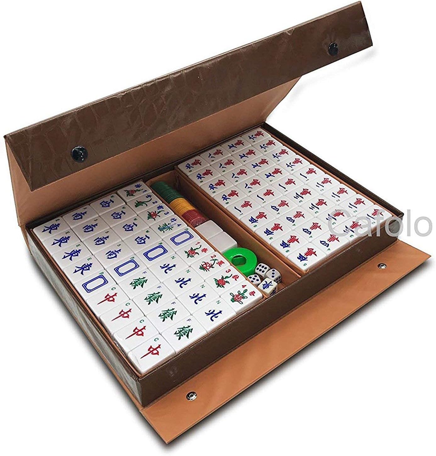 Chinese Mahjong Set 144 X Large 1.5“ Numbered Gold Sparkle Tiles Carry Case