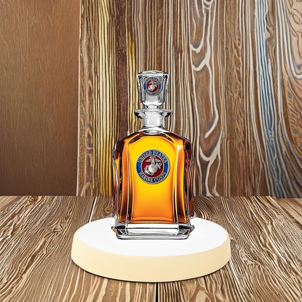 Marines Decanter – Eagle Globe & Anchor | 24 OZ Whiskey Decanter for Liquor with Airtight Stopper | Expertly Crafted Pewter Glass Clear