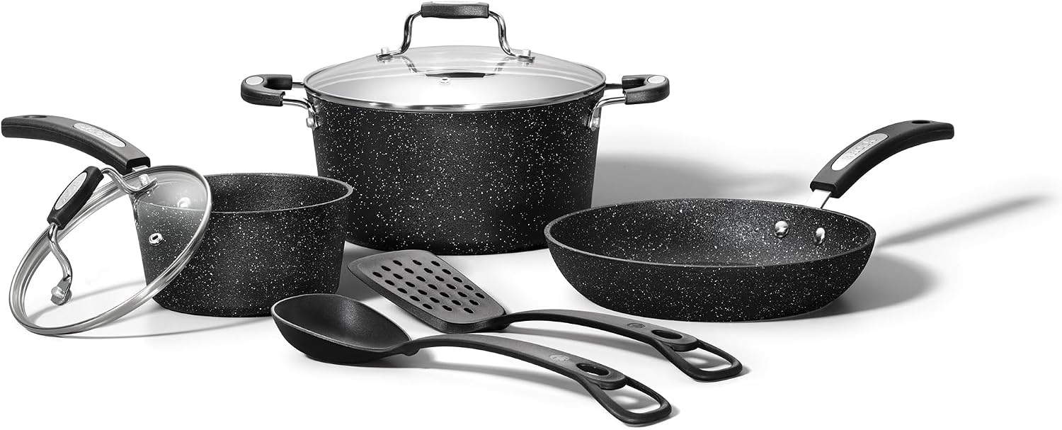 Starfrit The Rock 8PC Non-Stick Cookware Set, Black | Durable Forged Aluminum, Oven Safe, PFOA Free, Easy to Clean