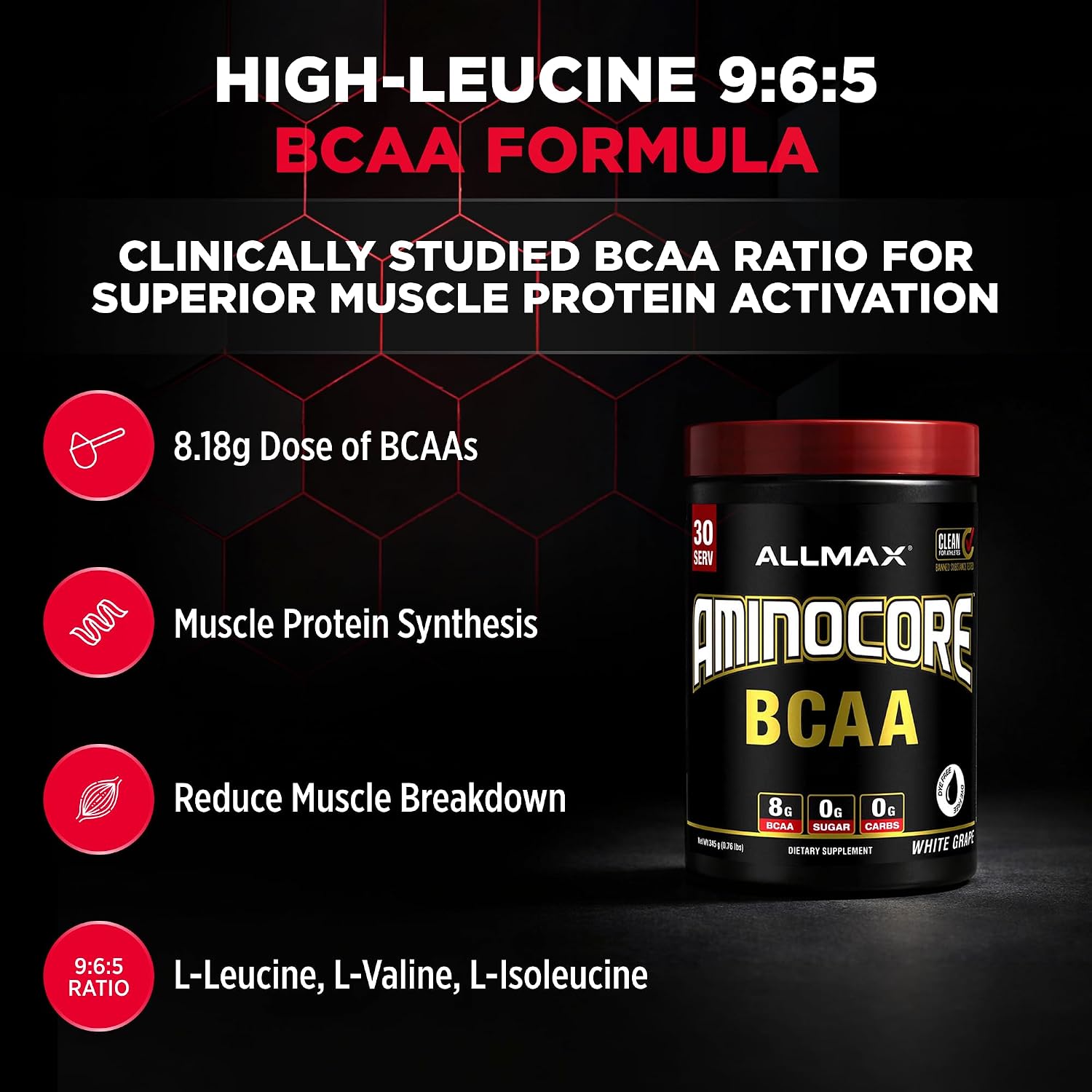 ALLMAX AMINOCORE BCAA Powder, Watermelon, 90 Servings, 1035 g