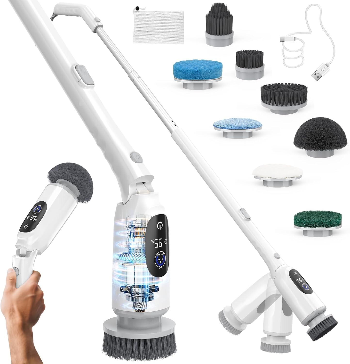 Electric Spin Scrubber, Bathroom Scrubber with Aluminum Alloy Handle | 3H Work Time, Cordless Cleaning Brush with 3-Speed, IPX7 Waterproof