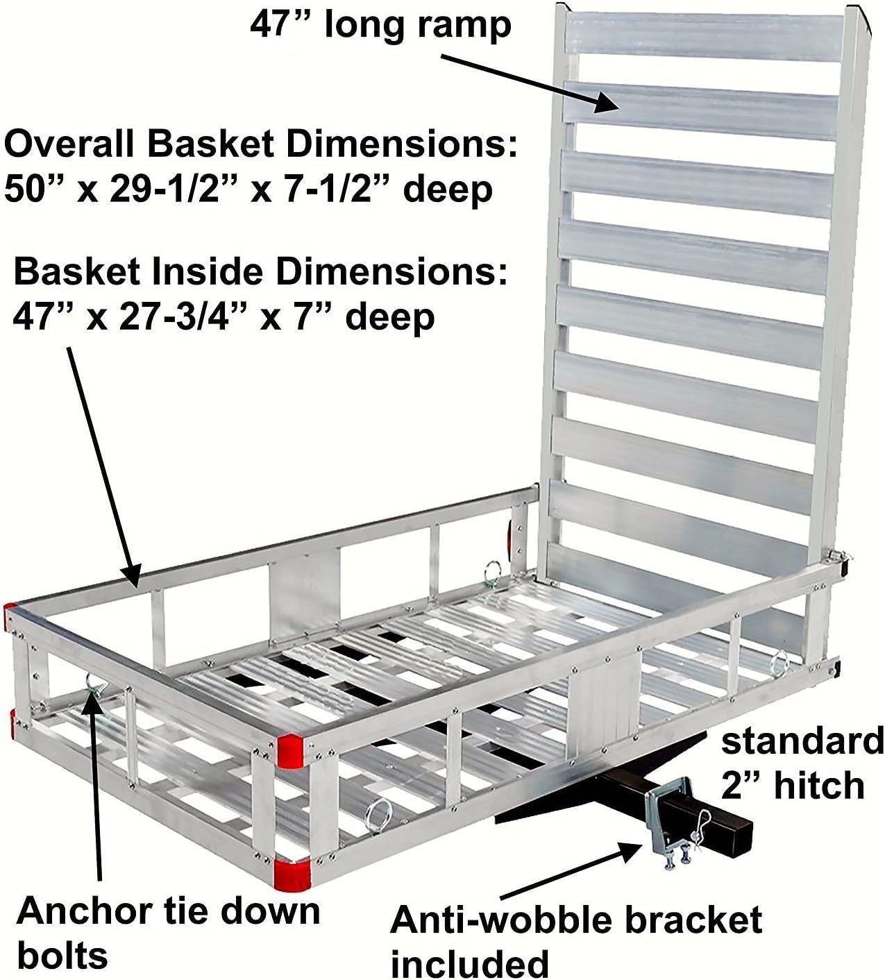 MaxxHaul 80779 Aluminum Hitch Mount Wheelchair/Mobility Carrier – 50" x 29.5" Cargo Basket with High Side Rails & 47" Ramp – Fits 2" Receiver