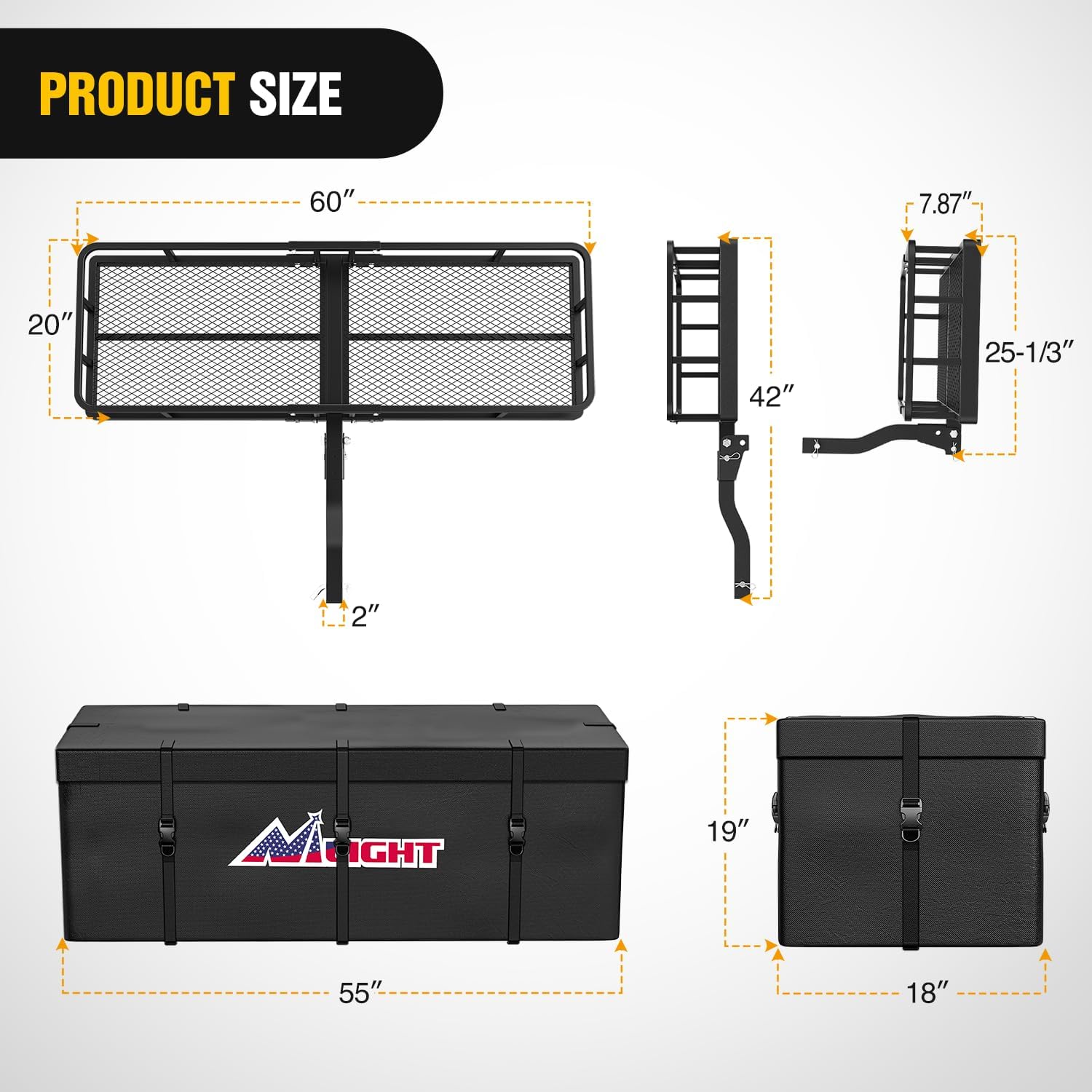 Nilight 32”×26”×4” RV Bumper Mounted Cargo Rack Carrier with Net Fits 4-inch or 4-1/2-inch Bumpers Heavy Duty Luggage Holder Basket for RV Camping Traveling Capacity 350LBS