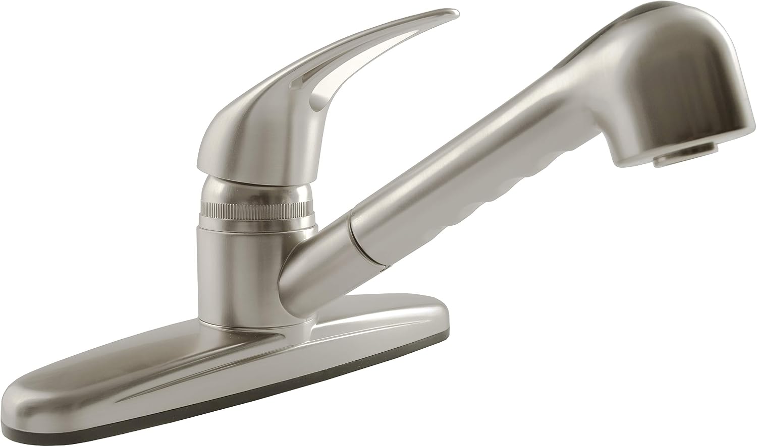 Dura Faucet DF-PK100-SN RV Pull-Out Kitchen Sink Faucet (Satin Nickel) | Corrosion-resistant single-lever build with sprayer. Brushed Satin Nickel. Plated ABS plastic (not metal).