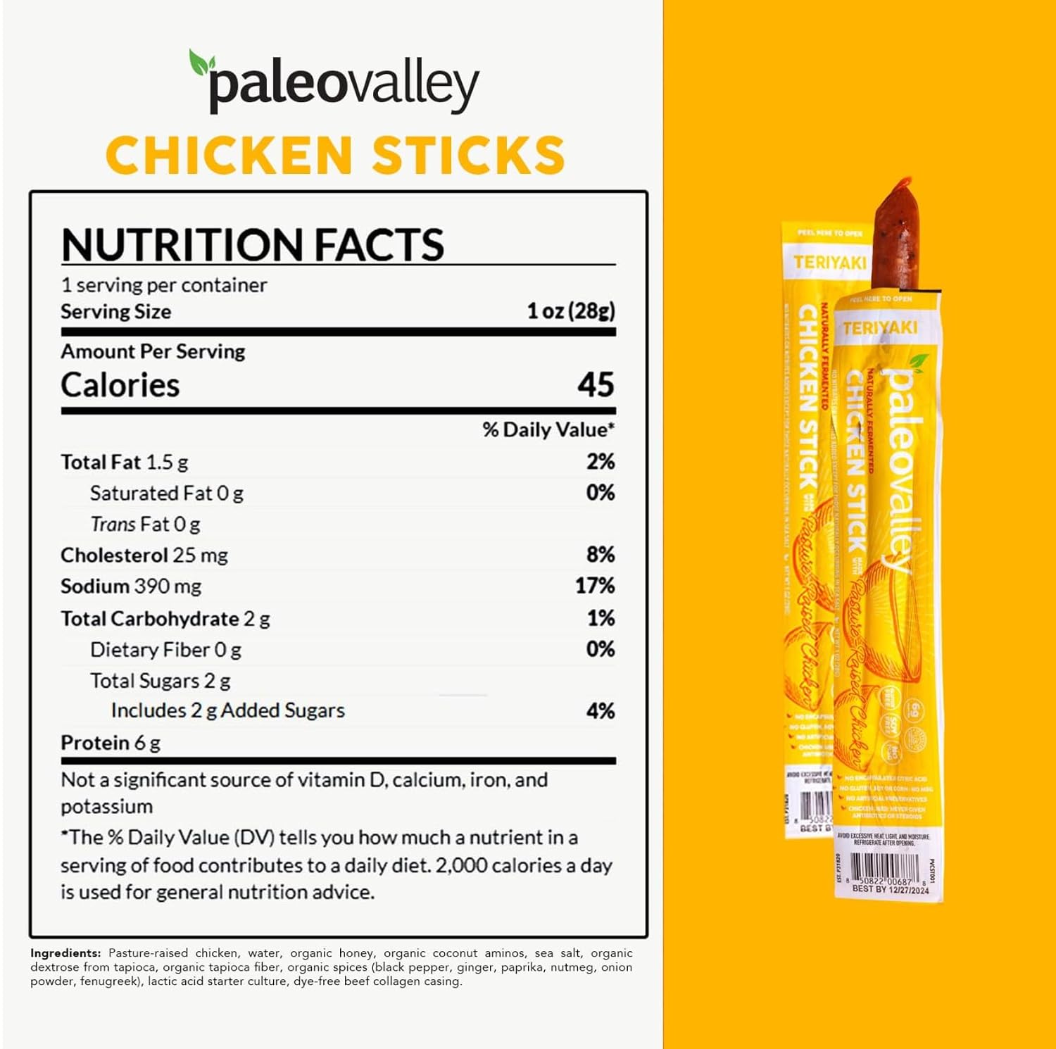 Paleovalley 100% Grass Fed Beef Sticks, Protein Snacks, Original | 10 Count, Individually Wrapped, Naturally Fermented, Gluten Free, Keto and Paleo, Made With Simple Ingredients, 6g Protein