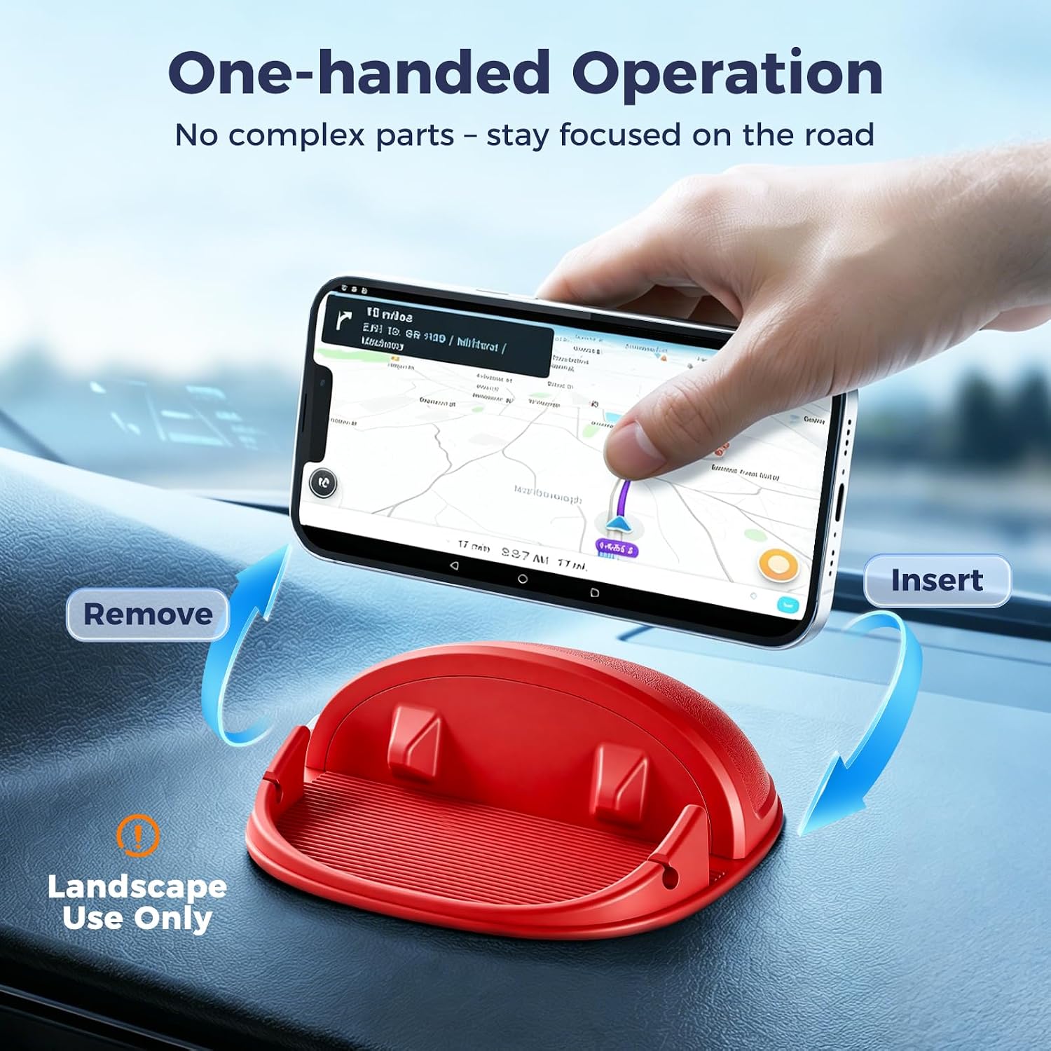 Loncaster Car Phone Holder, Car Phone Mount Silicone Car Pad Mat for Various Dashboards, Slip Free Desk Phone Stand Compatible with iPhone, Samsung, Android Smartphones, GPS Devices and More, Black