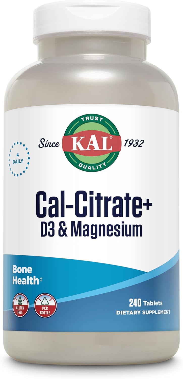 KAL Cal-Citrate+, Calcium Citrate Plus Vitamin D-3 and 500 mg of Magnesium, Healthy Bones and Teeth Support, Gluten Free and Lab Verified for Quality