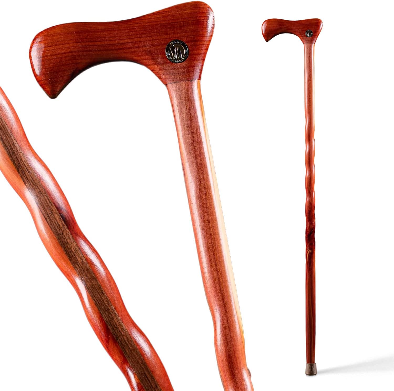 Brazos Handcrafted Wood Walking Cane, Twisted Cocobolo, Derby Style Handle, for Men & Women, Made in the USA, 37"