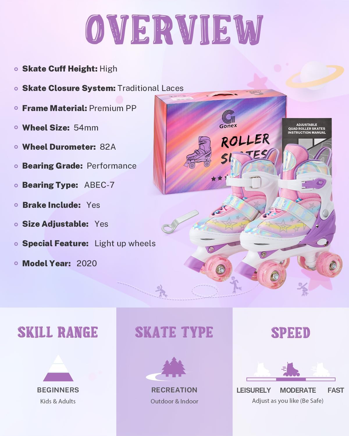 Gonex Roller Skates for Girls Kids Women with Light-Up Wheels