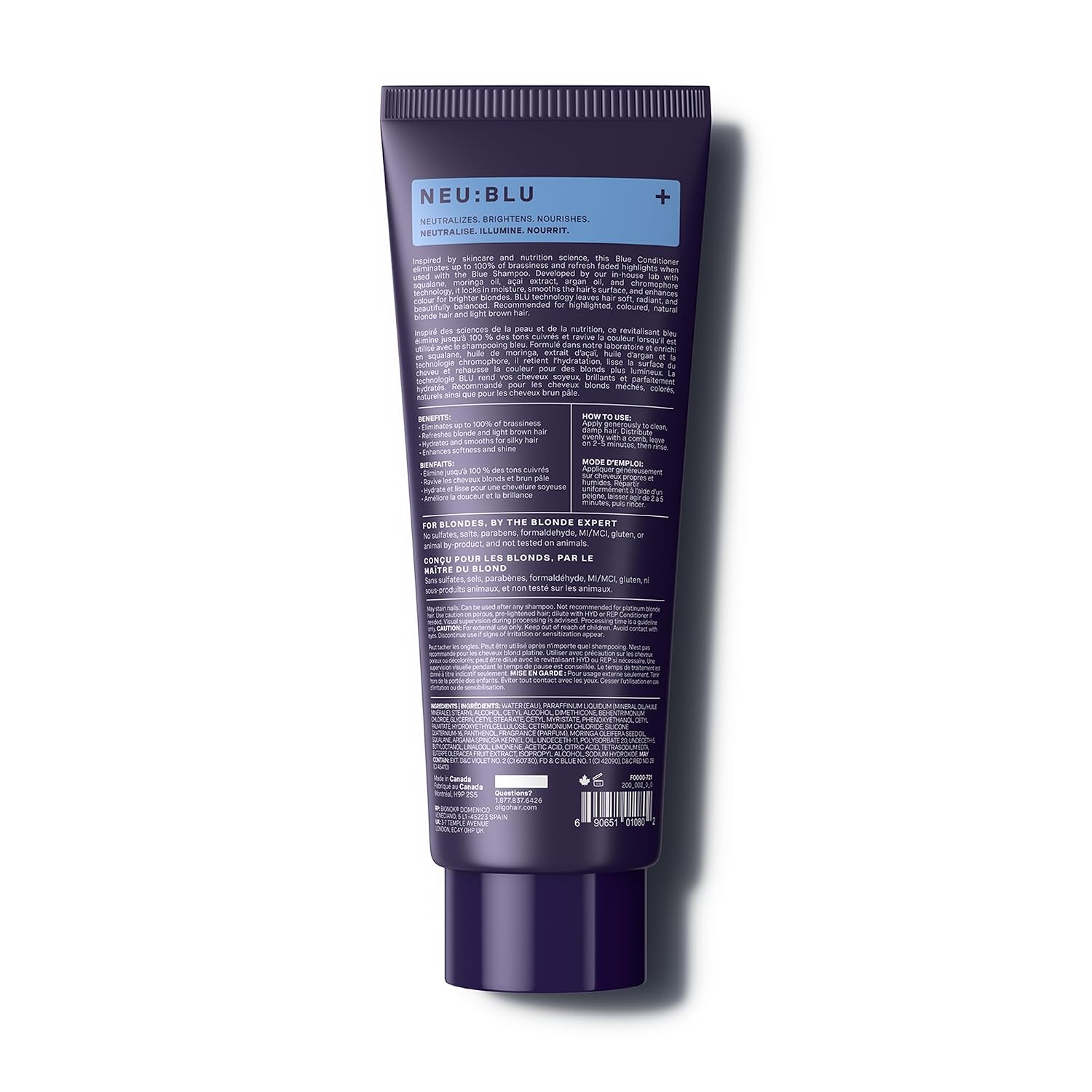 Oligo Professionnel - Blacklight Blue Conditioner for blondes - Vegan - Eliminate Brassy tones - Refresh faded highlights - Argan oil - Hydrating Formula - 8.5oz
