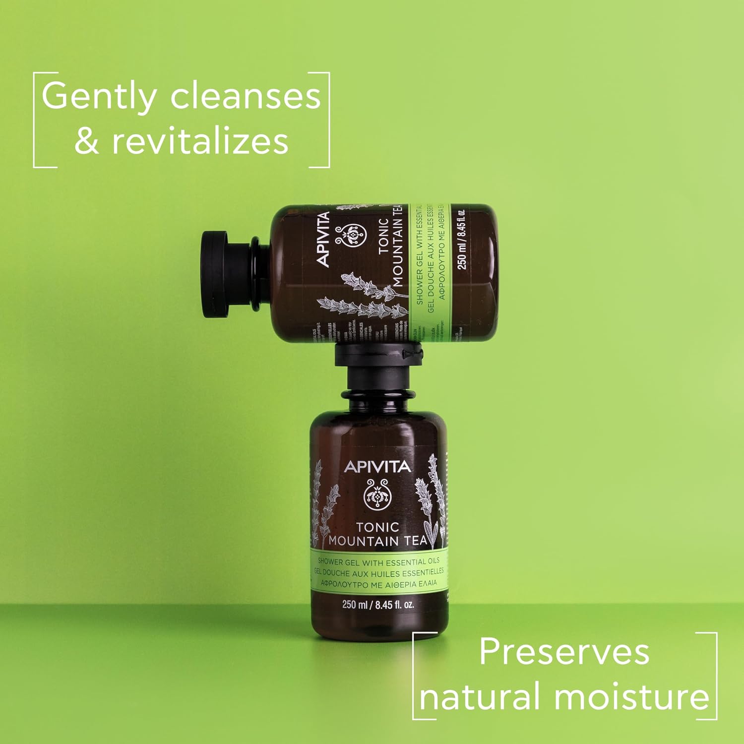 APIVITA Tonic Mountain Tea Shower Gel | Gently Cleanses, Revitalizes & Preserves Moisture with Mountain Tea, Propolis & Essential Oils