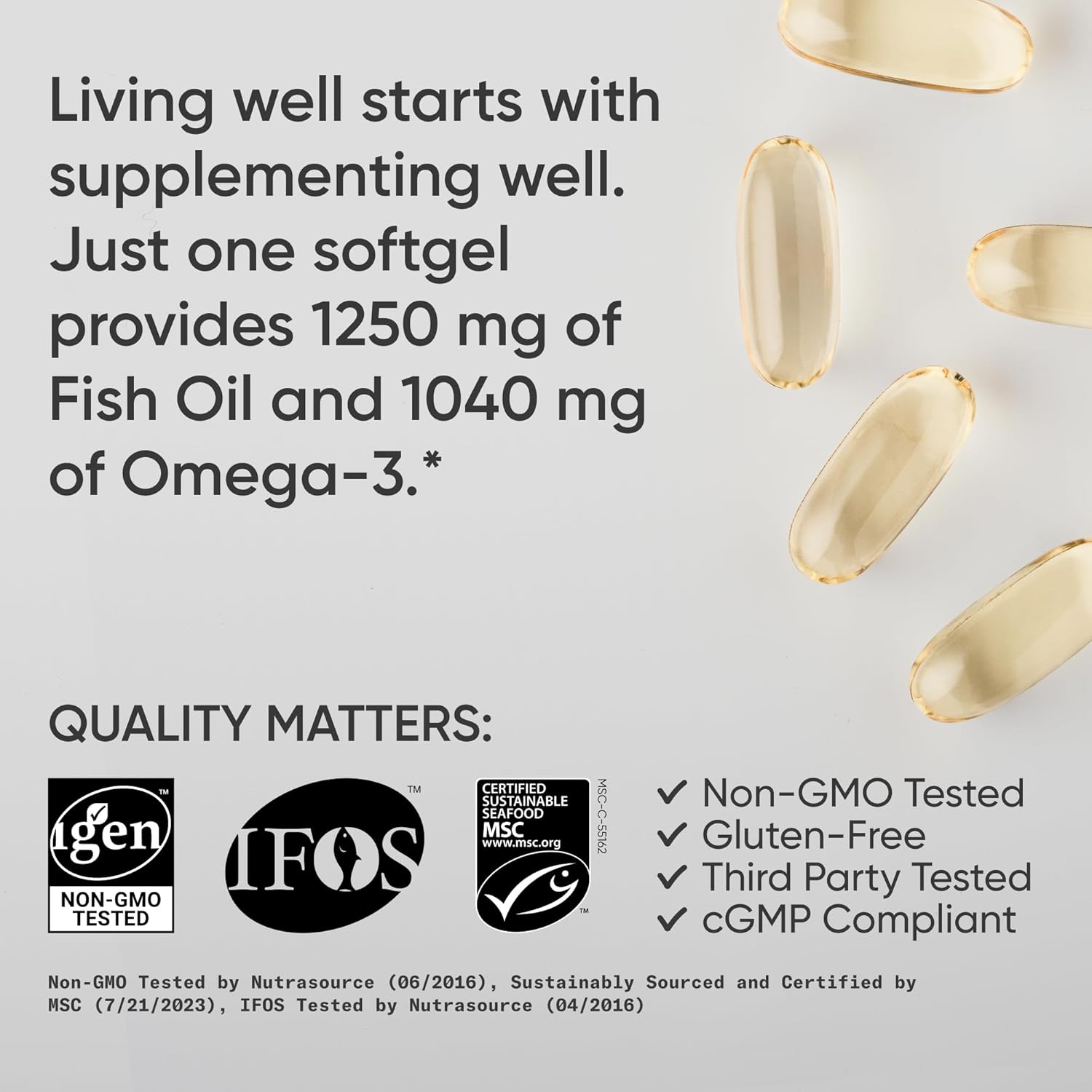 Sports Research® Omega-3 Fish Oil 1250mg from Wild Alaska Pollock,180 Count | Always Fresh Never Fishy | 690mg EPA 260mg DHA per Softgel · Heart & Brain Health* · MSC Certified Sustainable - 180 Servings
