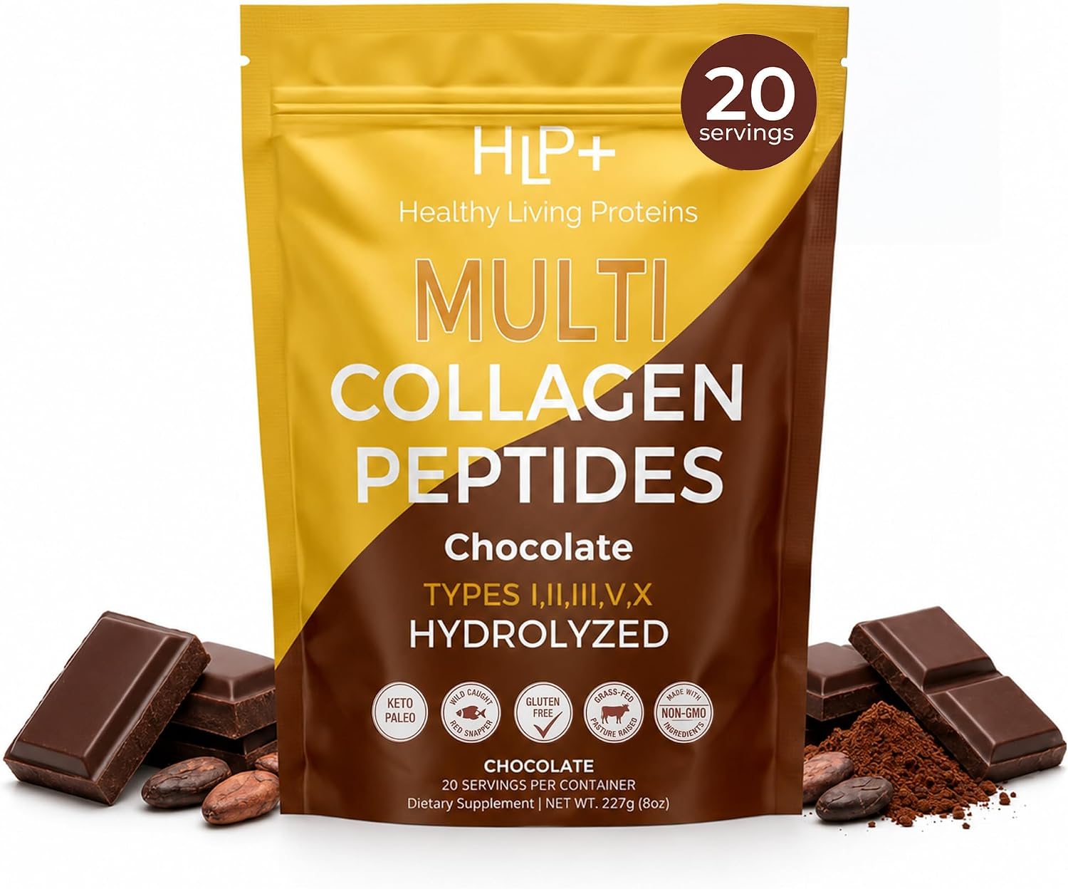 Healthy Living Proteins | Multi Hydrolyzed Collagen Peptides Type I, II, III, V, & X | Grass Fed Bovine, Wild Caught Marine, Free Range Chicken | Gluten Free (Unflavored, 1 Pound (Pack of 1))