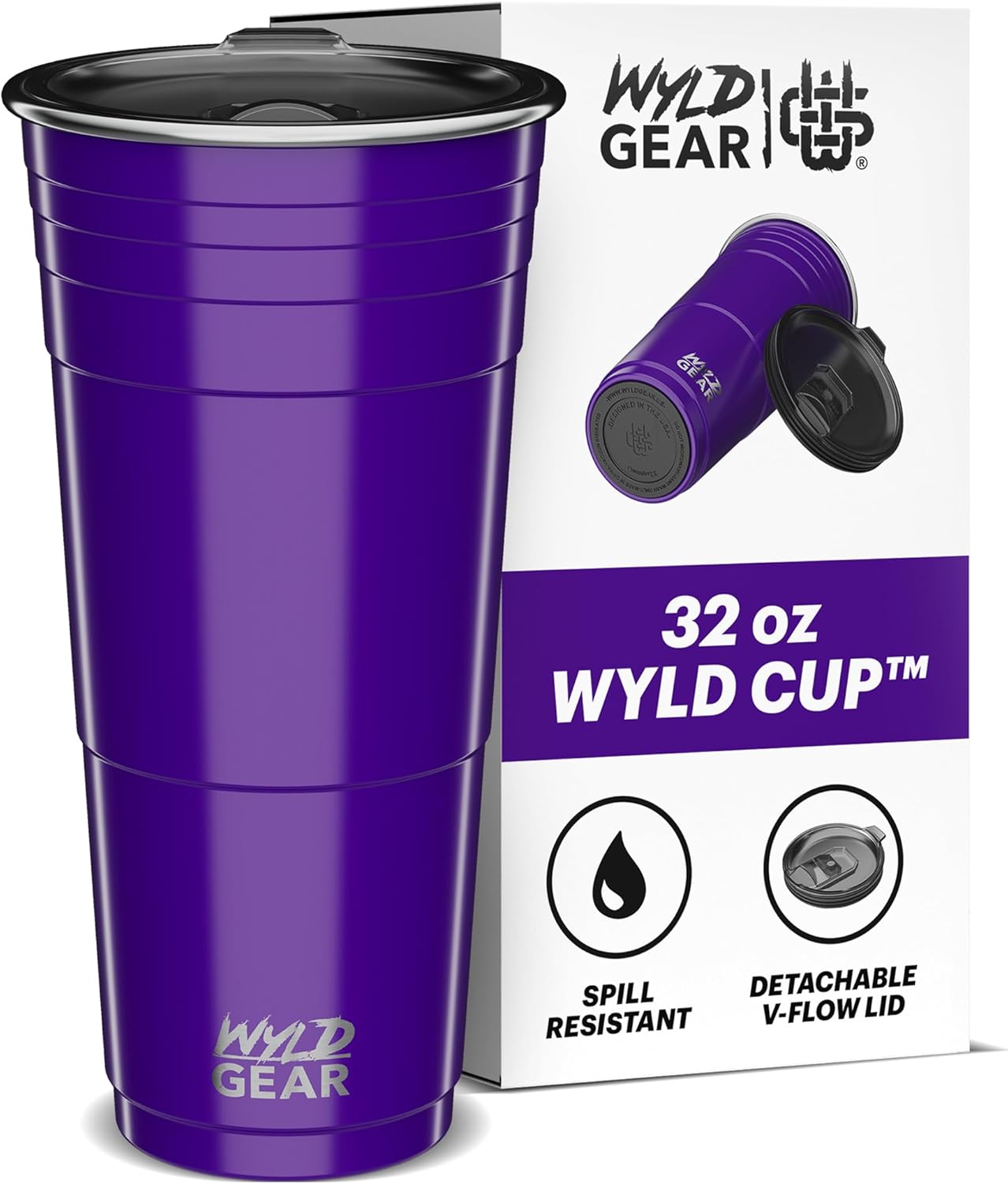 Wyld Gear Party Cup 24oz Red Stainless Steel Reusable Metal Cup with Lid