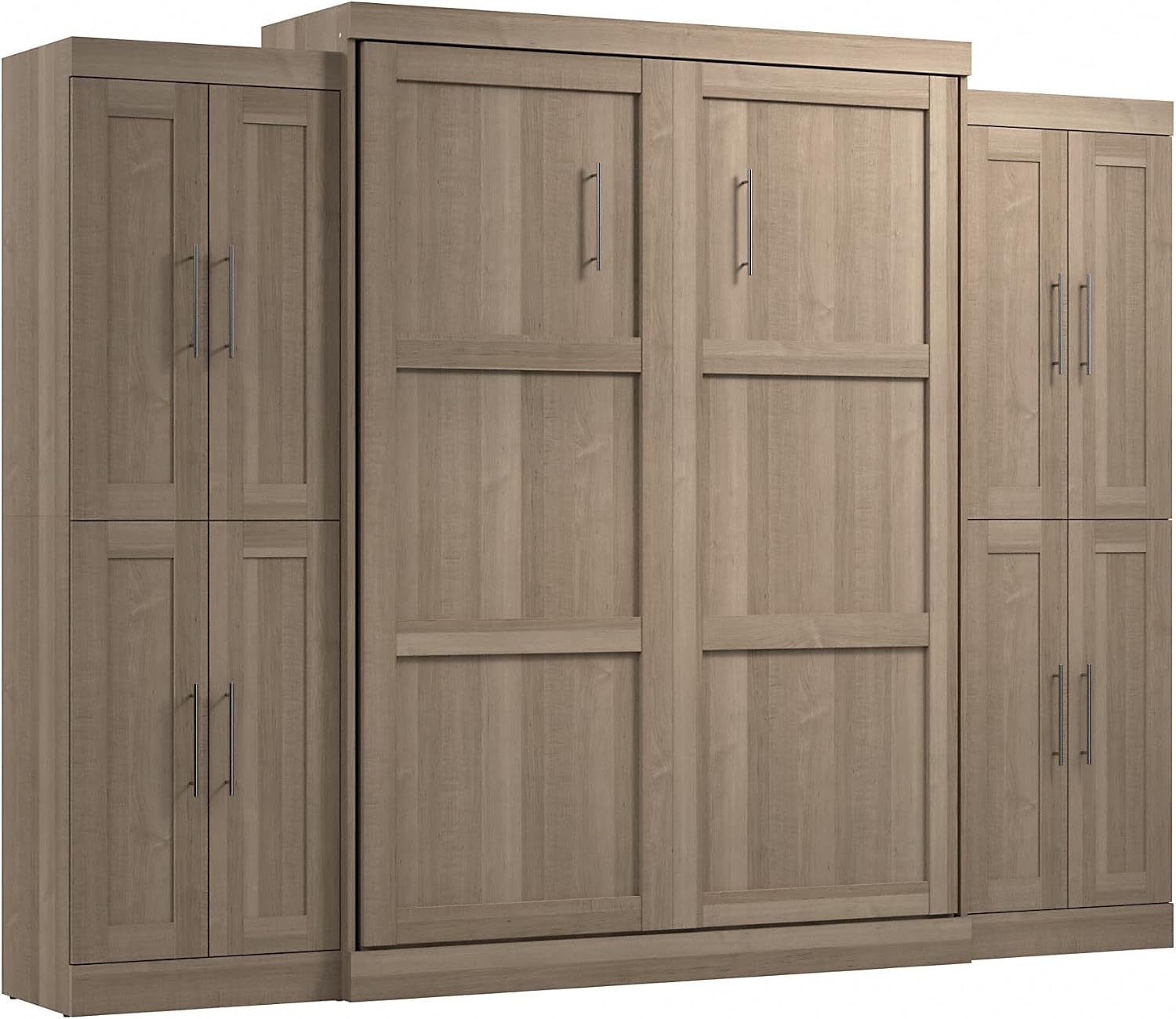 Bestar Pur Full Murphy Bed and 2 Shelving Units with Drawers, 109-inch Space-Saving Sleeping Arrangement in White | 2 Shelving Units with Drawers; supports up to 1000 lb; min. ceiling height 86.4 in.; dual piston mechanism; 10-year warranty