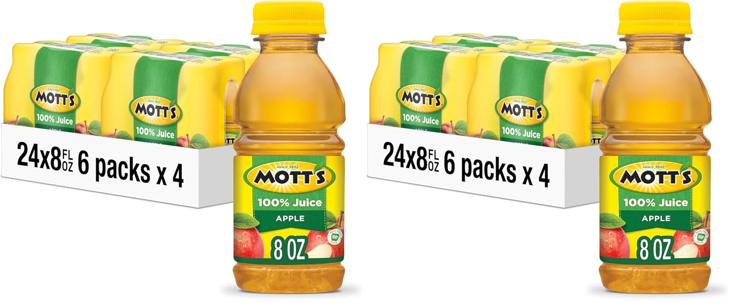 Mott's 100% Original Apple Juice, 8 Fl Oz Bottles, 24 Count (4 Packs Of 6), 2 Servings Of Fruit, 100% Fruit Juice, Gluten-free, Caffeine-free, Kosher, Contains No Artificial Colors Or Sweeteners