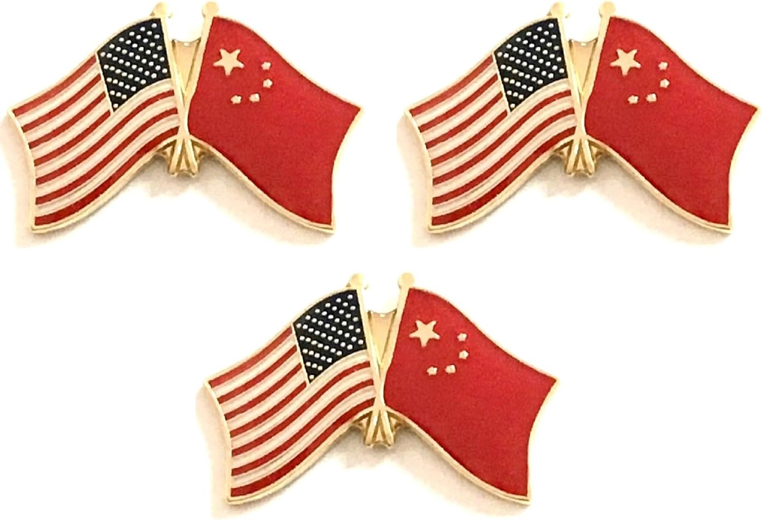 3 National Country Flag Crossed Enamel Flag Pins Pack of 3 Friendship Double Flags