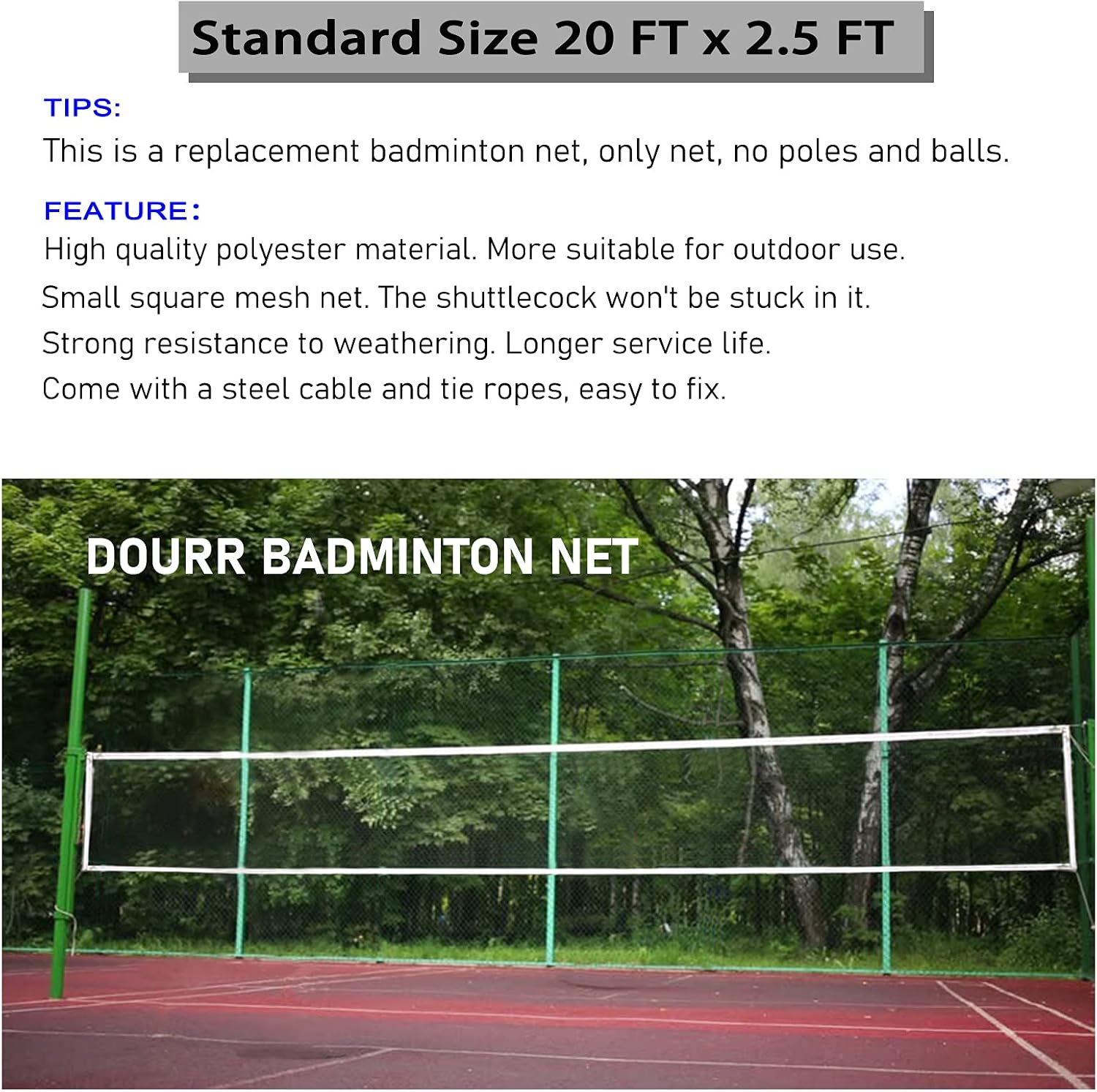 Badminton Tournament Net 20 FT x 2.5 FT