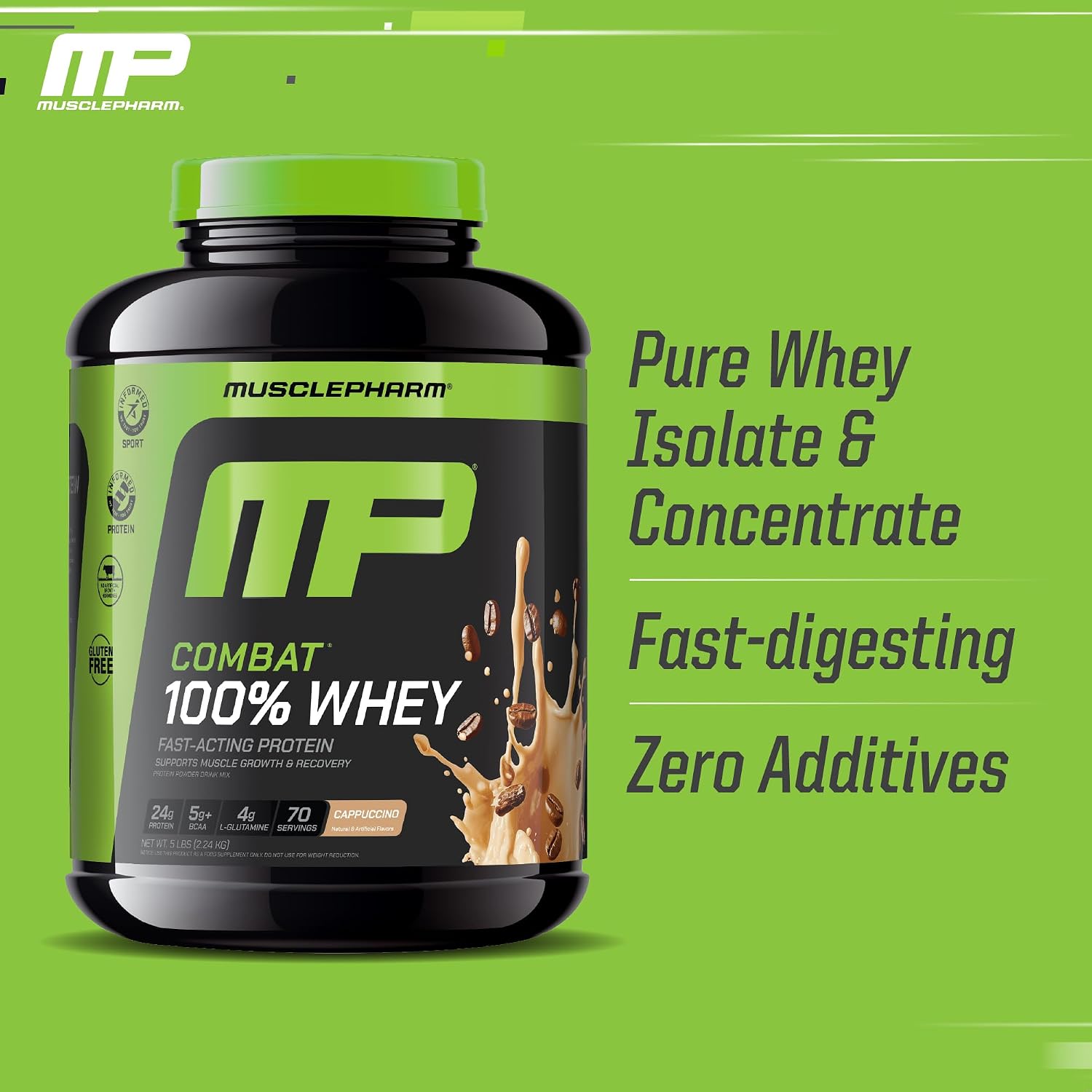 MusclePharm Combat 100% Whey Protein Powder, Vanilla Flavor, Fast Recovery & Muscle Gain with Whey Protein Isolate, High Protein Powder for Women & Men, Gluten Free, 5 lb, 70 Servings | Whey Protein Isolate, Fast Recovery Support, Muscle Gain Support, Hi…