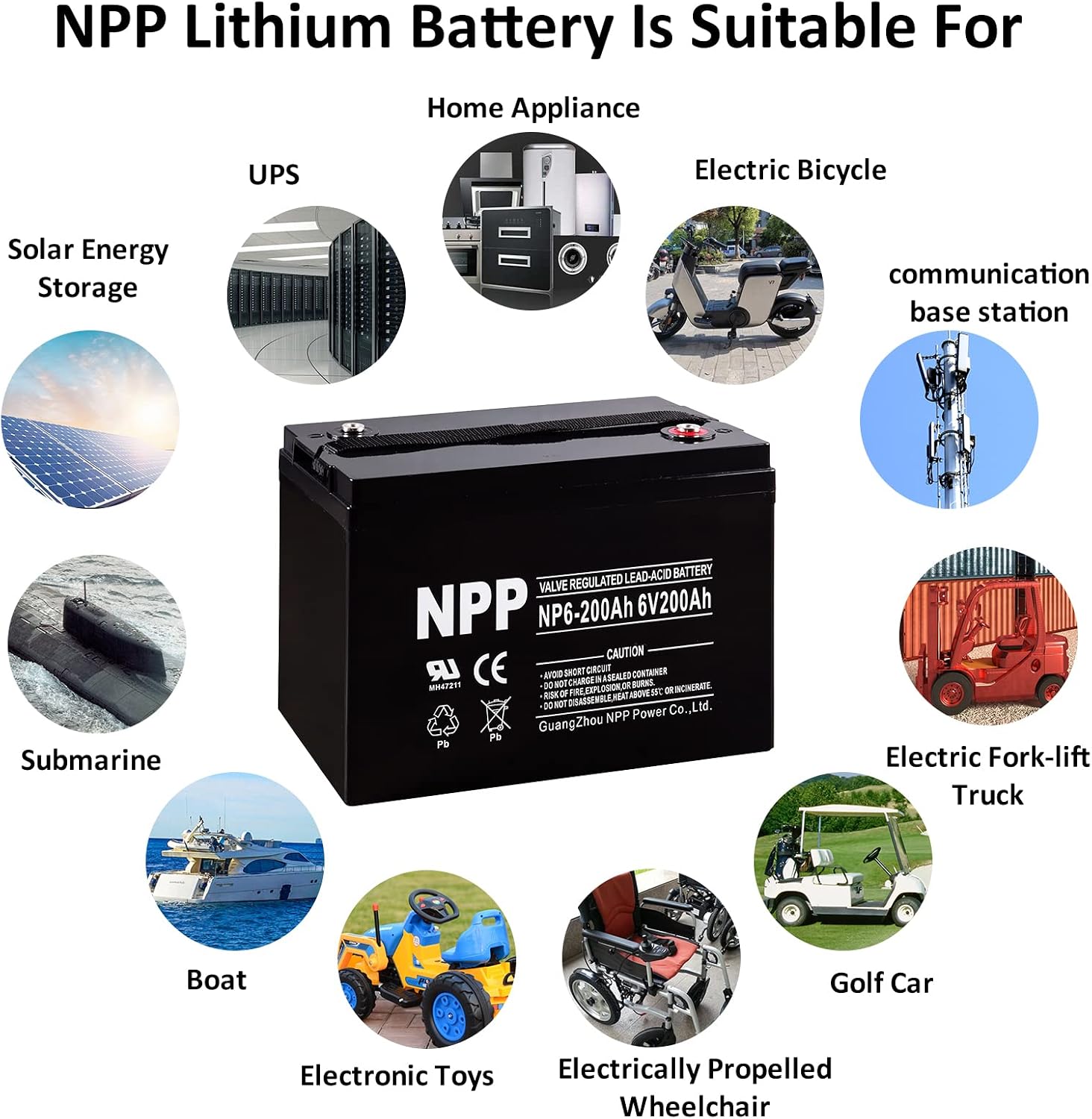 NPP 6V 225Ah AGM SLA Battery with T16 (M8) Terminal for Golf Cart (2 Pcs)