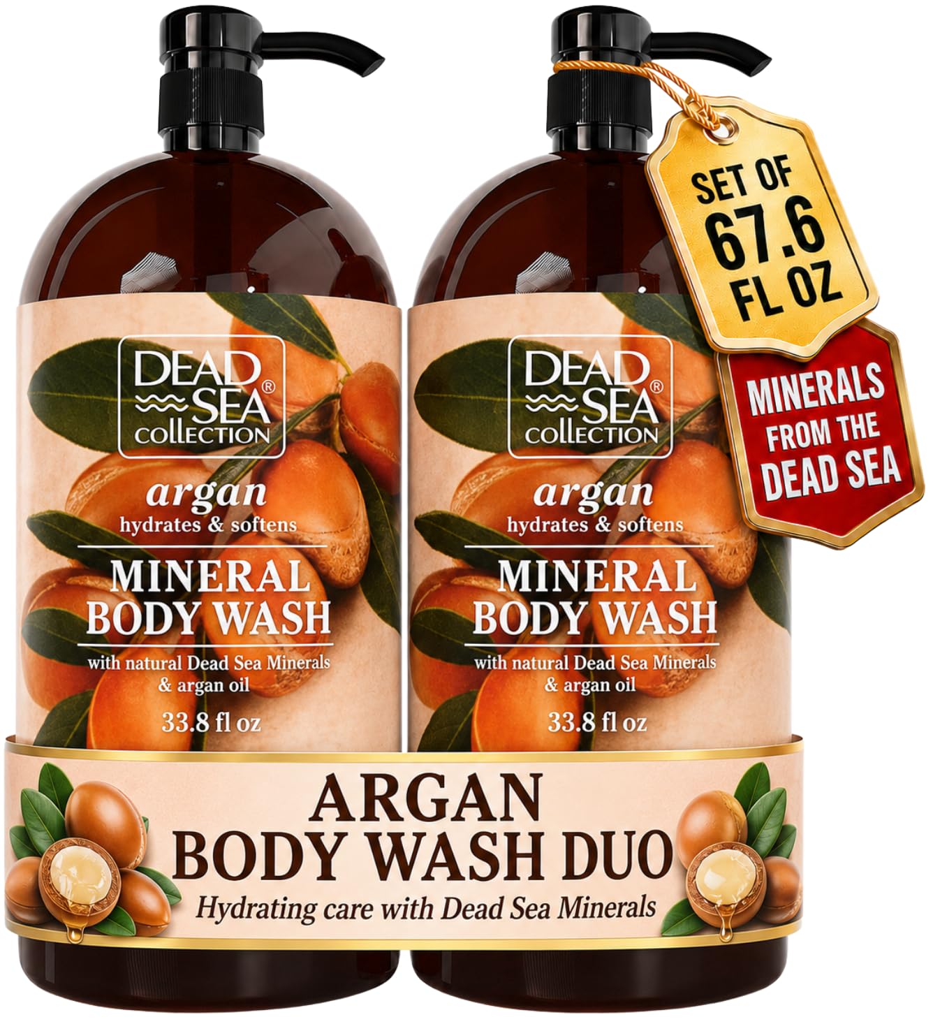 Dead Sea Collection Coconut Body Wash for Women and Men - with Pure Dead Sea Minerals and Coconut Oil - Cleanses and Moisturizes Skin - Pack of 2 (67.6 fl. oz)