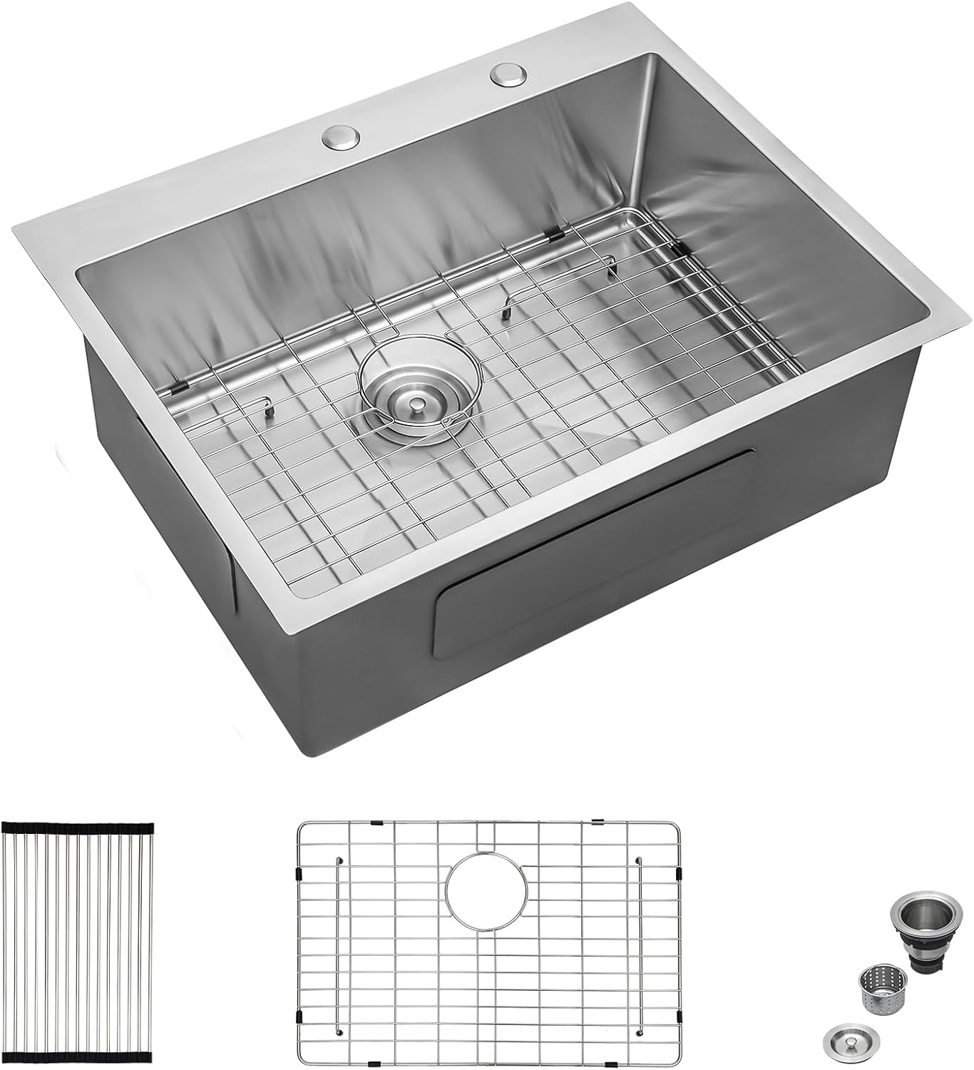 Mocoloo 13 Inch Drop in Bar Sink - 13" x 15" Small Kitchen Sink T304 Stainless Steel Handmade Single Bowl Round Corner Topmount Wet Bar Sink for