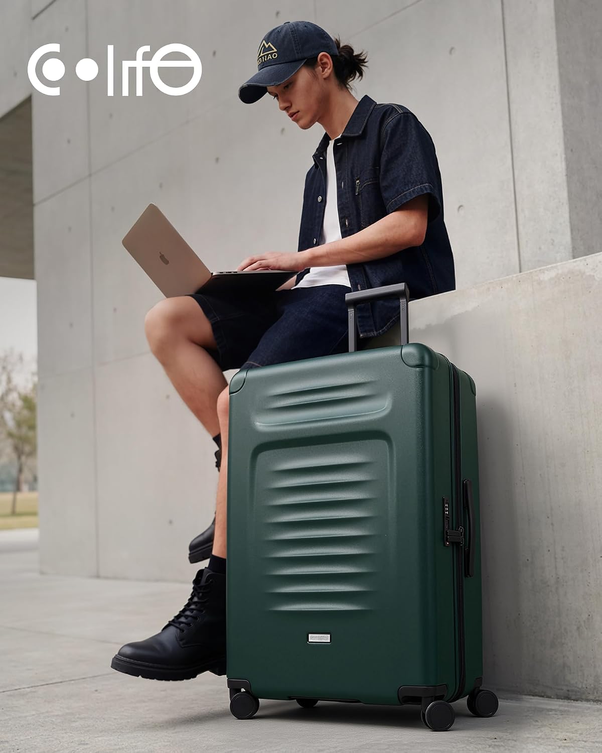 Coolife Expandable Luggage with TSA Lock Carry On Green | Front Pocket with Laptop Compartment,22x14x9 Airline Approved,Durable Hardshell Suitcases,Reinforced Bottom Groove