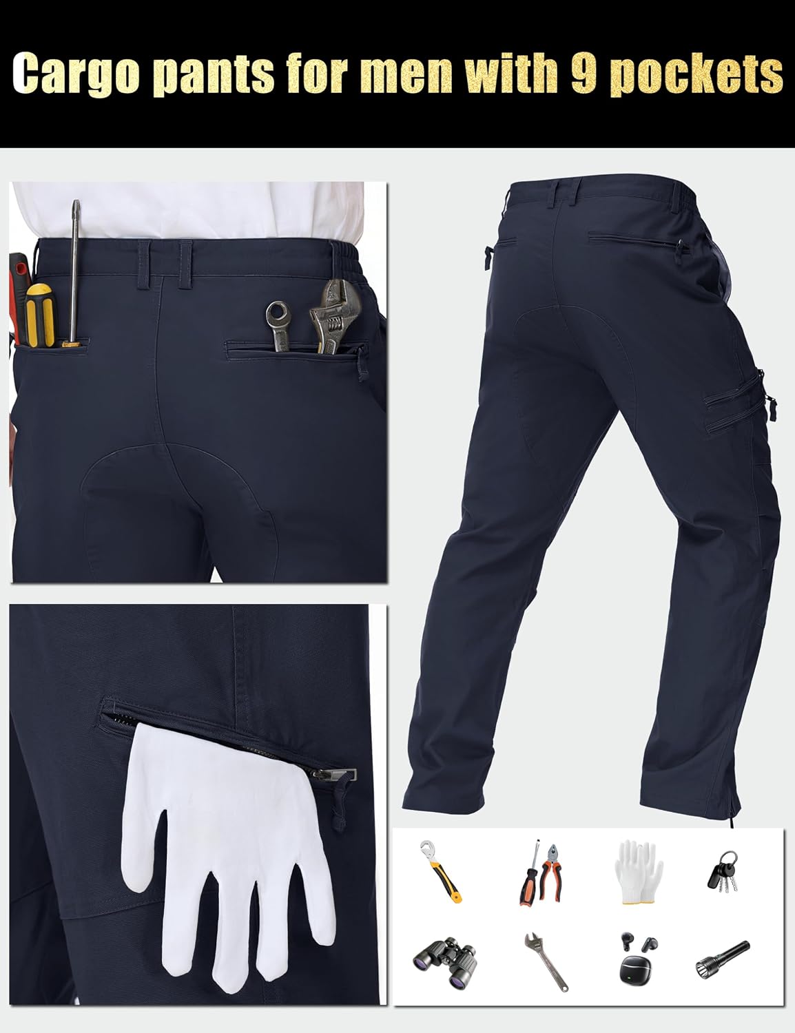 CRYSULLY Mens Tactical Cargo Pants Ripstop Cotton Military Hiking Work