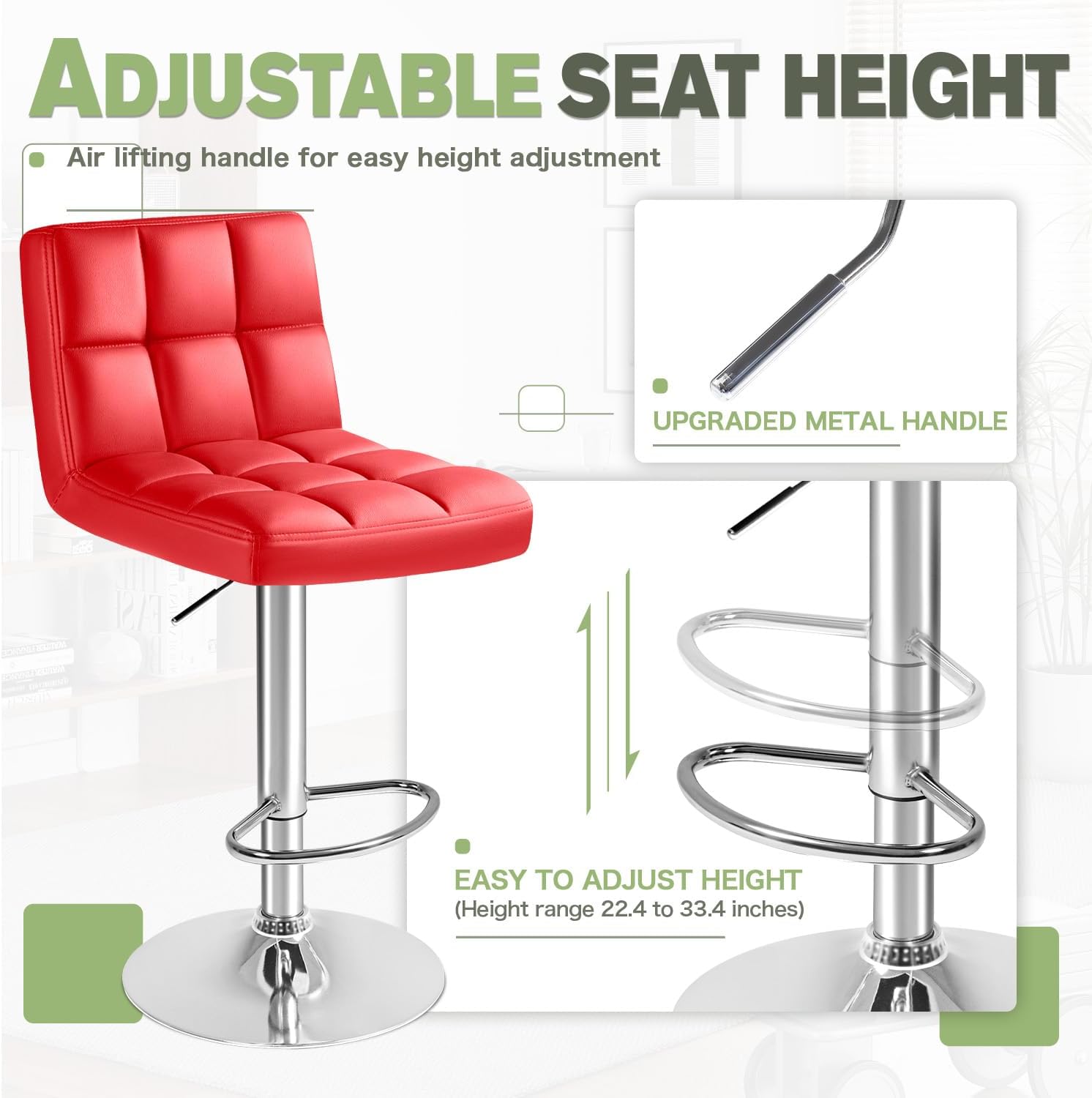 Furmax Bar Stools Modern Pu Leather Swivel Adjustable Hydraulic Bar Stool Square Counter Height Stool Set of 2 (White)
