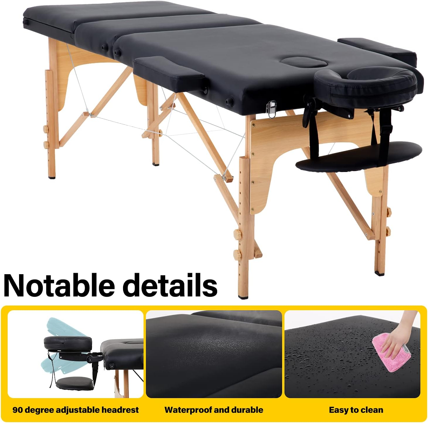 BestMassage | Portable Massage Table | 24" Wide, Black PU Leather | Lightweight, 2-Fold Massage Table with Height Adjustment, 450lbs Capacity, Carry Bag | For Massage, Facial, Tattoo, Home, Spa
