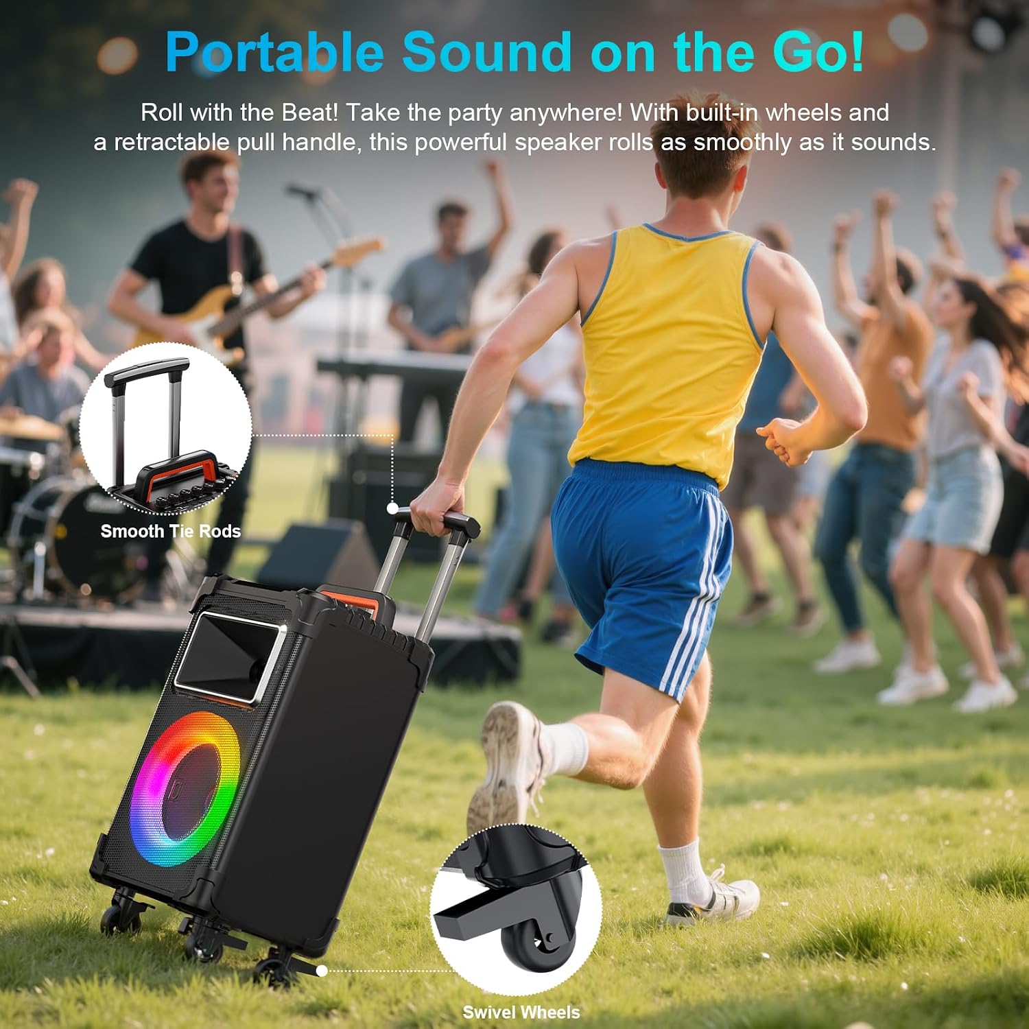 JYX Karaoke Machine with 2 Wireless Mics, 10" Woofer 500W Peak Power Big Portable Bluetooth Speaker with Bass/Treble Adjustment