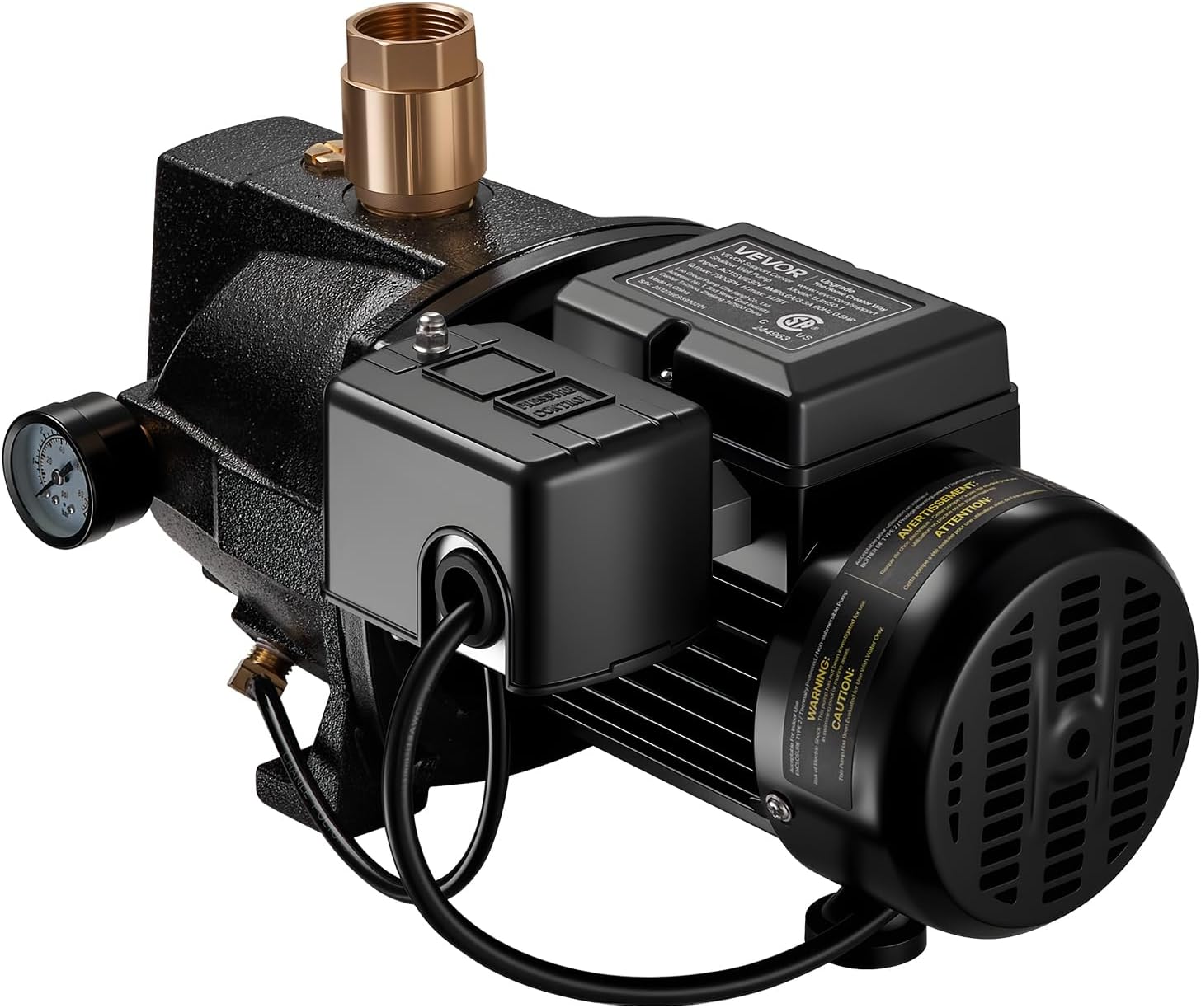 VEVOR 1/2 HP Shallow Well Jet Pump, AC 115/230 Volt, 790 GPH Dual Voltage Cast Iron Well Jet Pump, with 147 ft Max Head Lift, Automatic Pressure Switch, for Garden Irrigation Lawn Sprinkler System