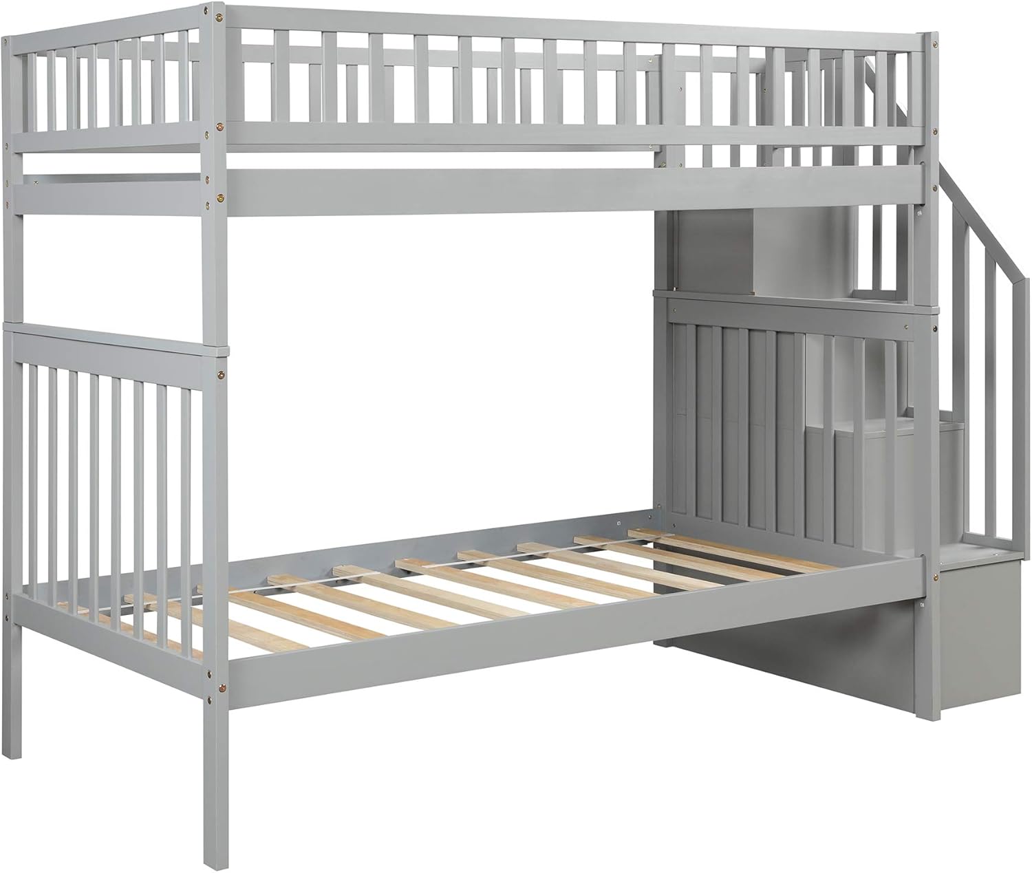 Bellemave Full Over Full Bunk Beds with Stairs Stairway Bunk Bed Frame with Storage Shelves for Teens Adult, Detachable Wood Full Bunk Bed, Gray