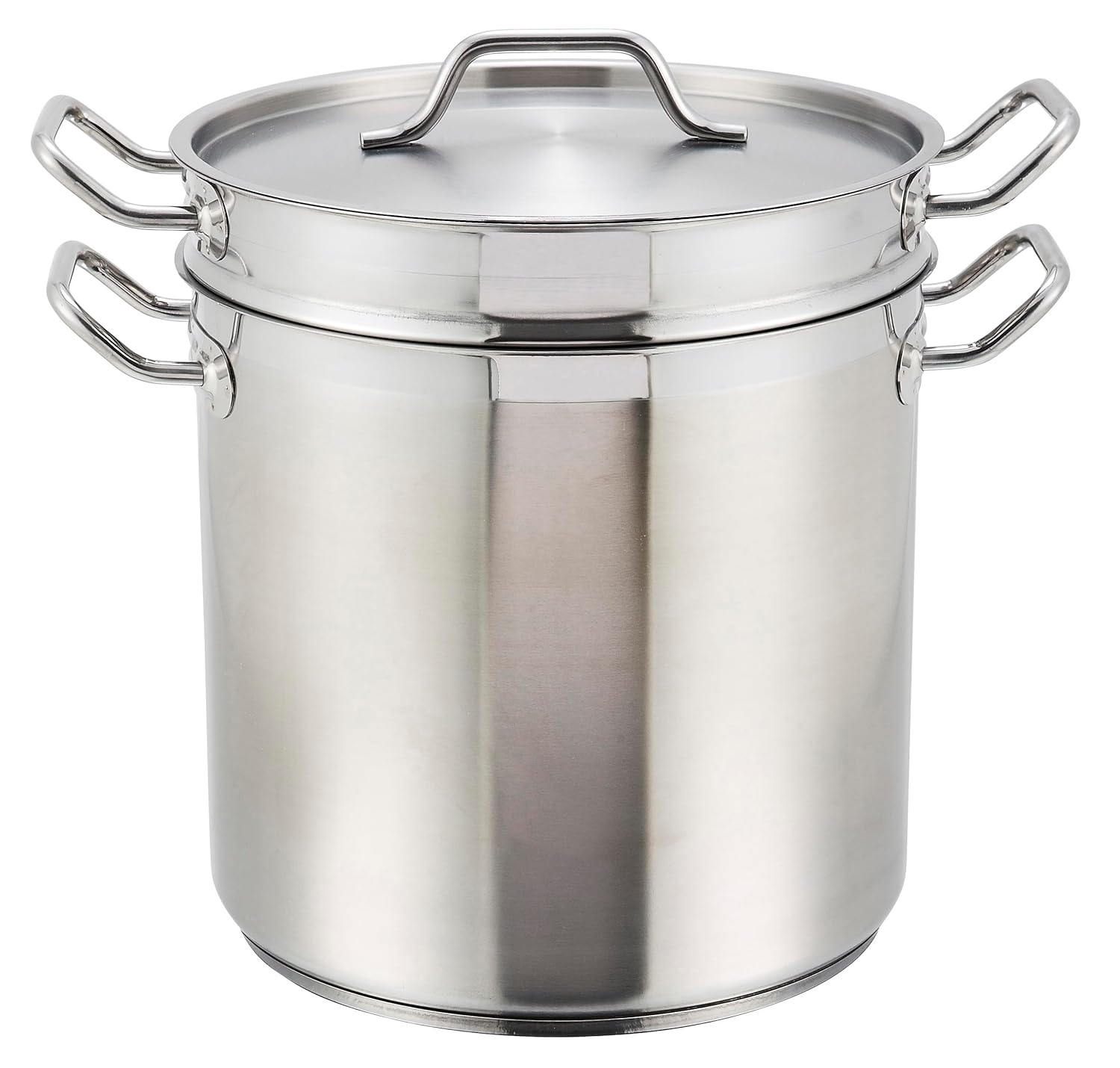 Winco 8 qt Stainless Steel Double Boiler with Cover | Gentle heat prevents scorching, Secure riveted handles, Induction compatible