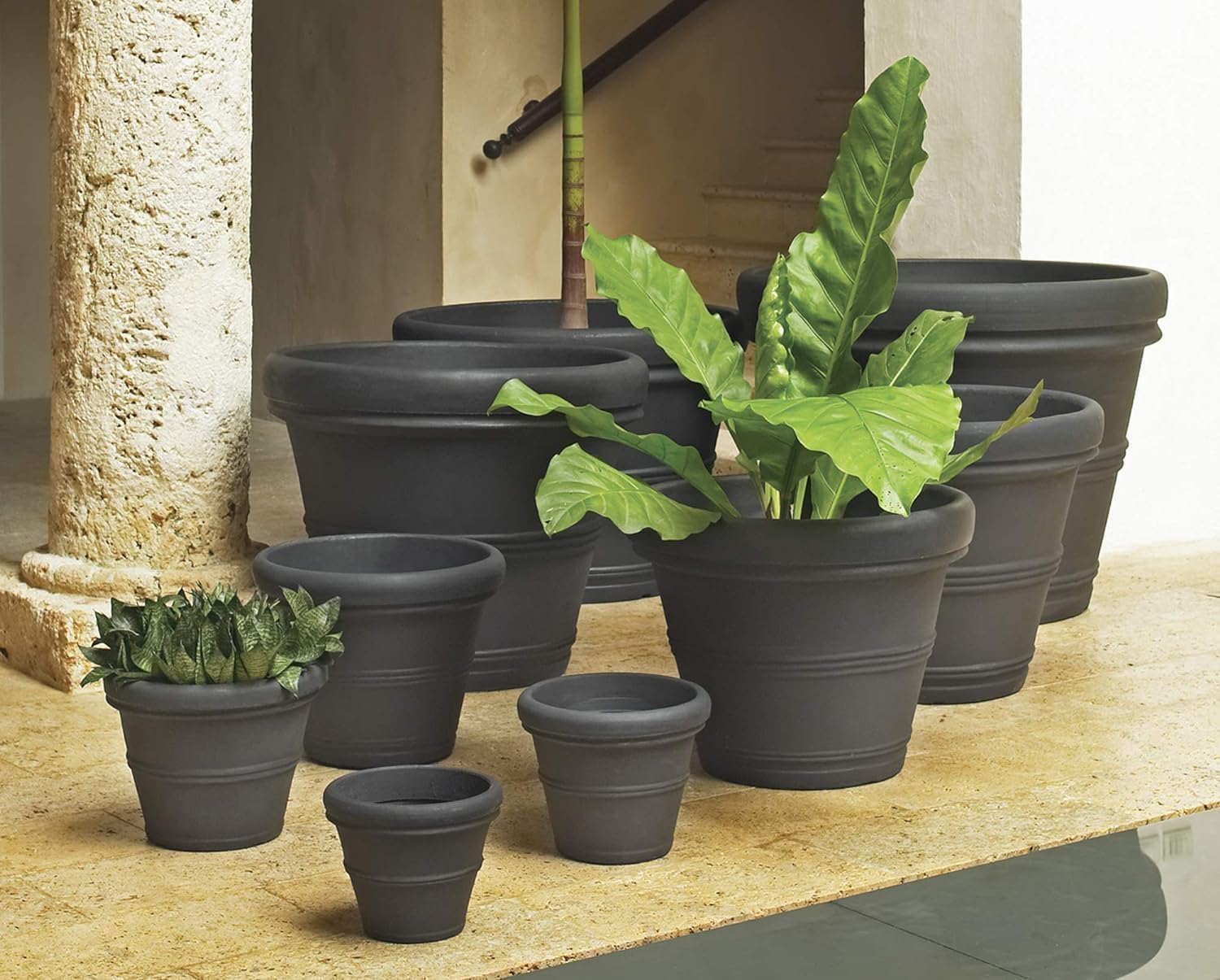Crescent Garden Brunello Classic Gray Rolled Rim Planter Pot, Lightweight Indoor/Outdoor Weather-Safe Round Plant Pot, 27''W (Weathered Concrete)