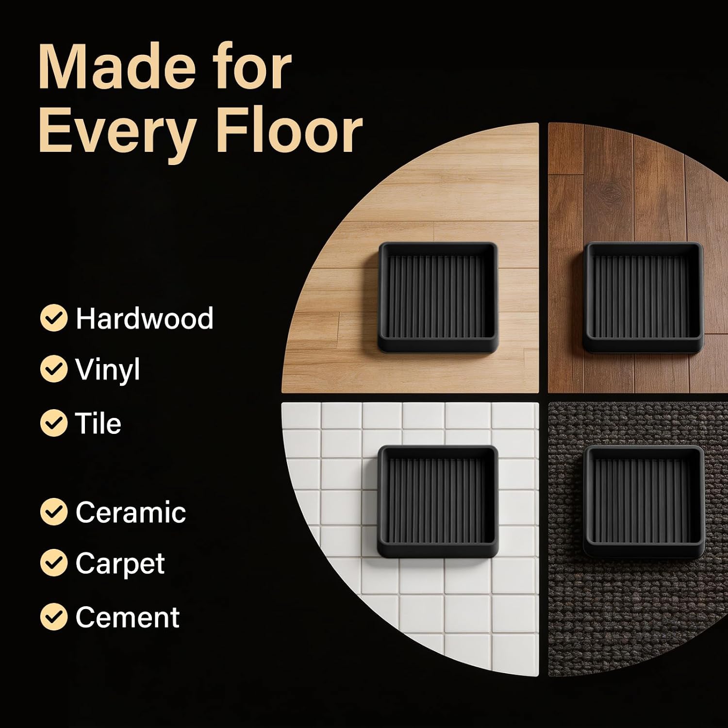 Yelanon Furniture Coasters 8 Pcs 3" Square Brown Caster Cups for Hardwood