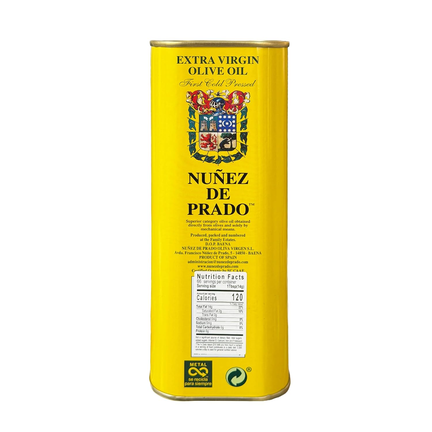 Nuñez de Prado Extra Virgin Olive Oil – USDA Organic, DOP Baena, First Cold Pressed, Family Estate Harvest, 33.8 fl oz (1 Liter)