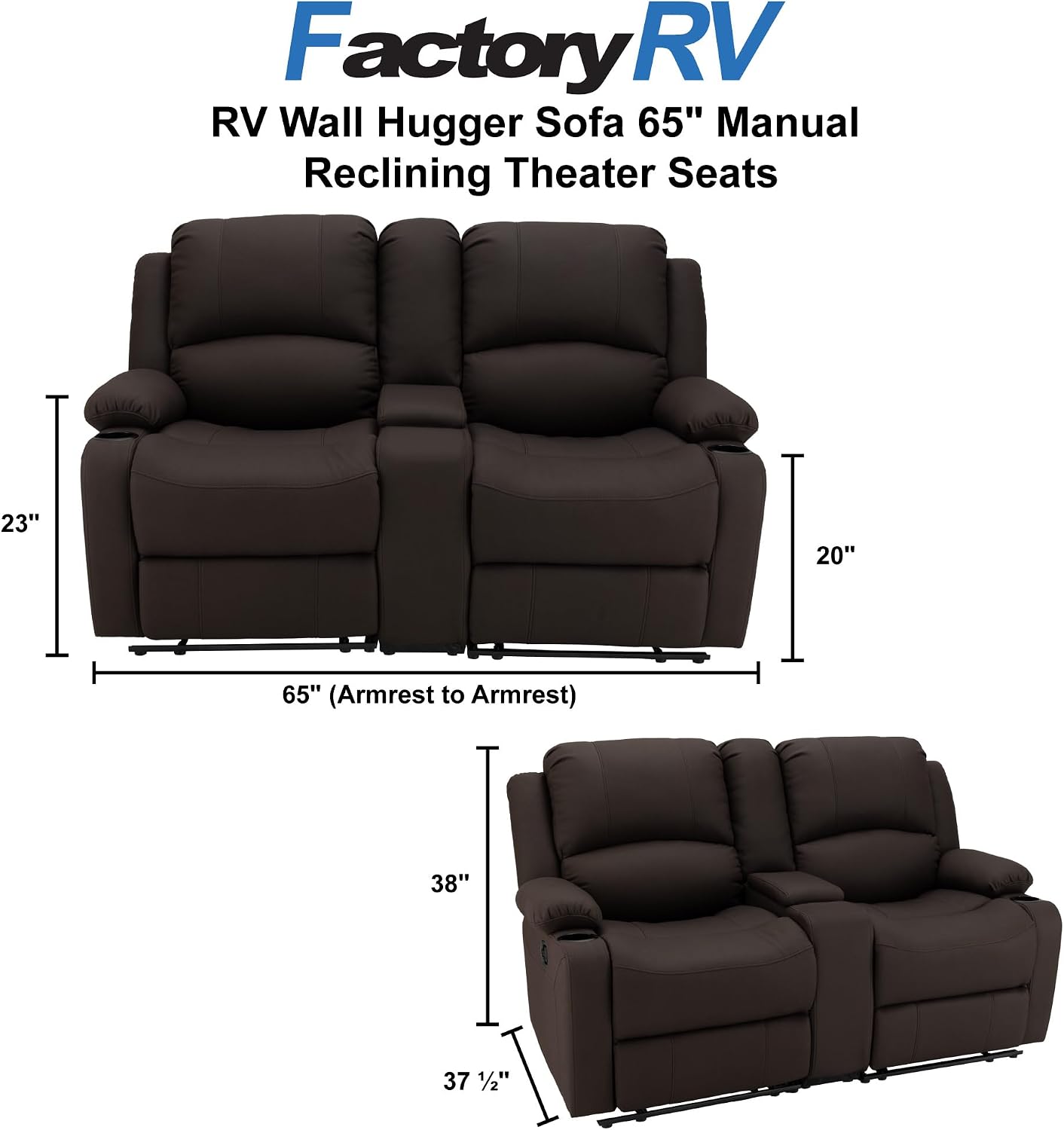 Camper Comfort 65" Wall Hugger Reclining RV (Manual, Slate)