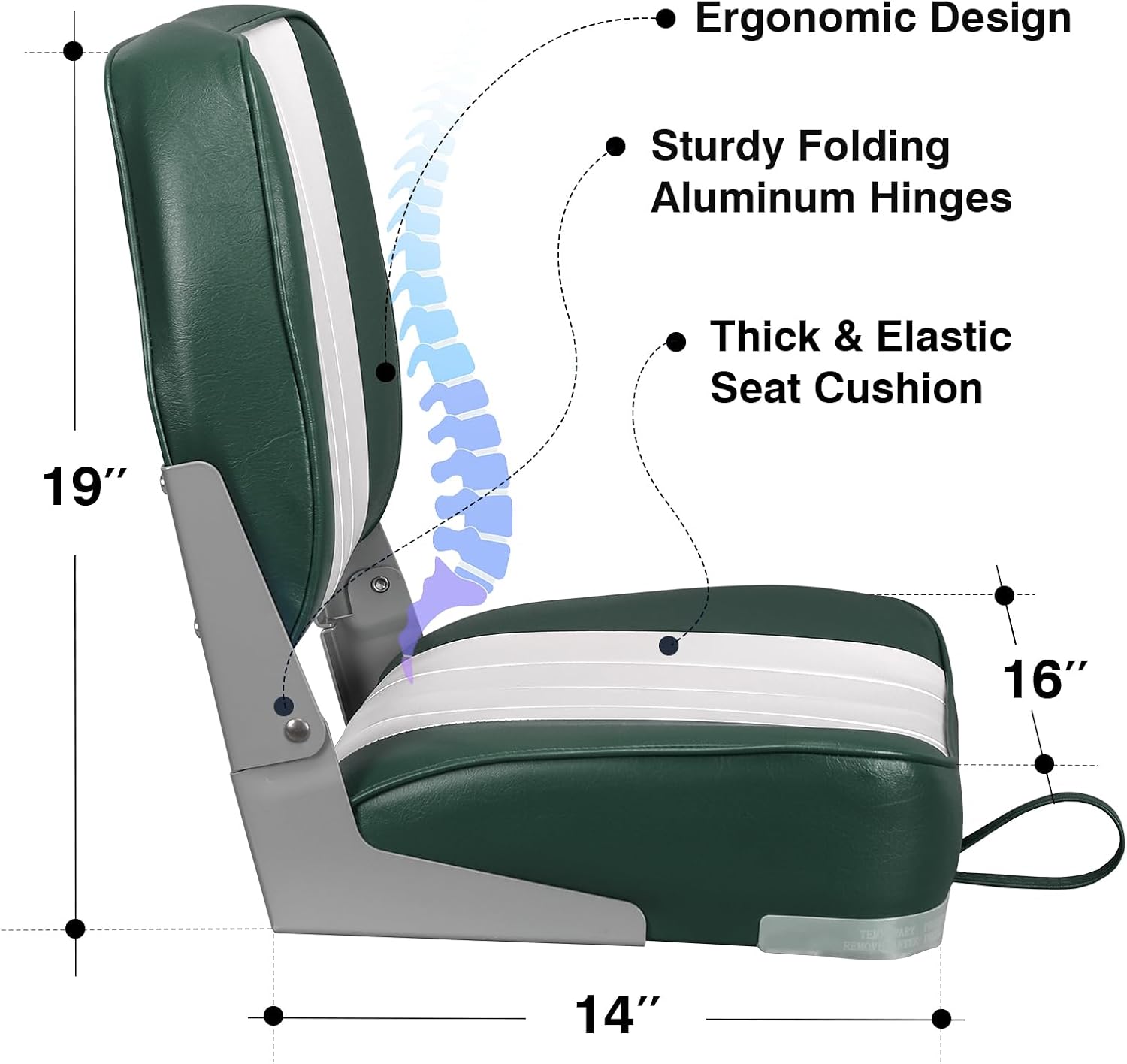 Leader Accessories Classic Low Back Folding Fishing Boat Seat Boat Chairs | Marine Boat Chairs With Thick Cushion, Aluminum Hinge, Use universal 5"x5" Mount, Fits Jon/Bass/Pontoon Boats