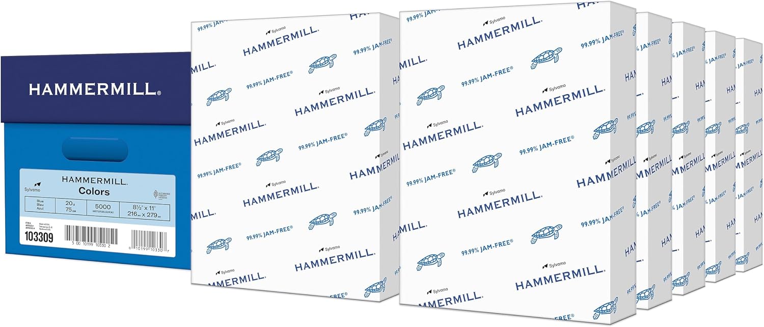 Hammermill Colored Paper, 20 lb Blue Printer Paper, 8.5 x 11 - Made in the USA, Pastel Paper, 103309R - 1 Ream (500 Sheets)
