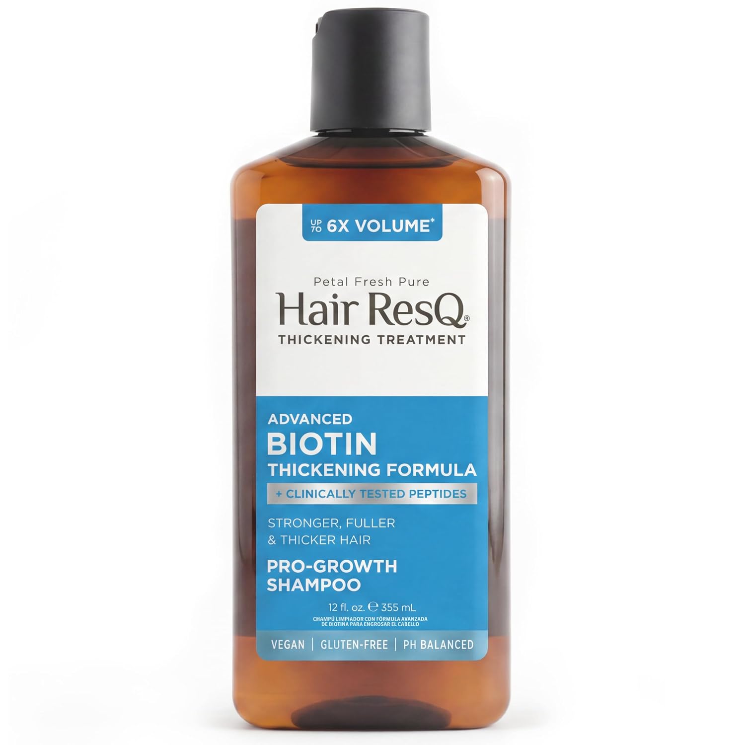 Petal Fresh Hair ResQ Biotin Shampoo for Thinning Hair, Clinically Tested Thickening, Pro-Growth Shampoo for Women & Men, Up to 6X Volume, Rosemary Mint, Caffeine & Peptides, Sulfate Free, 12 fl oz
