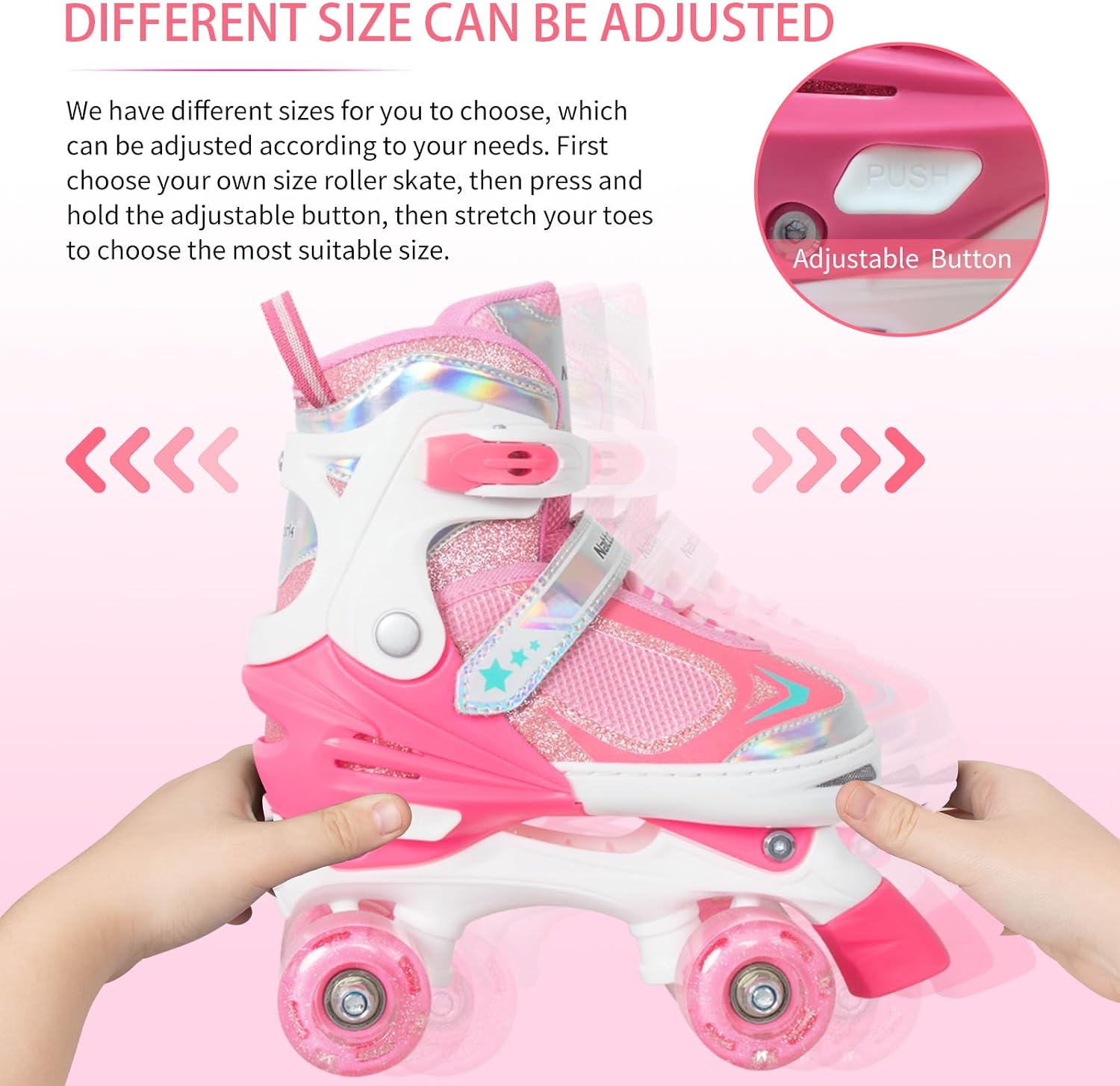 Nattork Kids Roller Skates for Boys Girls Kids, 4 Sizes Adjustable Quad Skates with All Light up Wheels - Birthday Gift for Indoor Outdoor Sports
